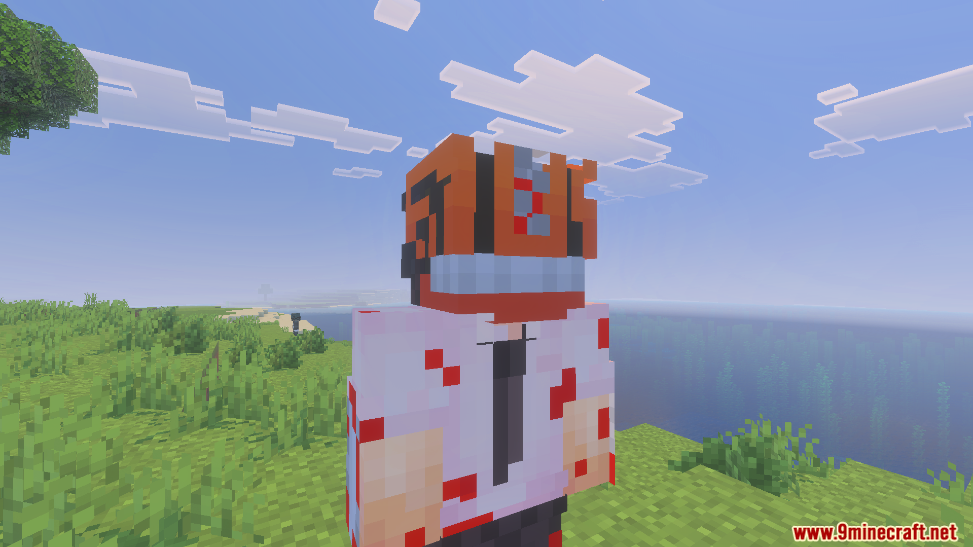 Chainsawman Addon character with an orange chainsaw head and a bloody white shirt