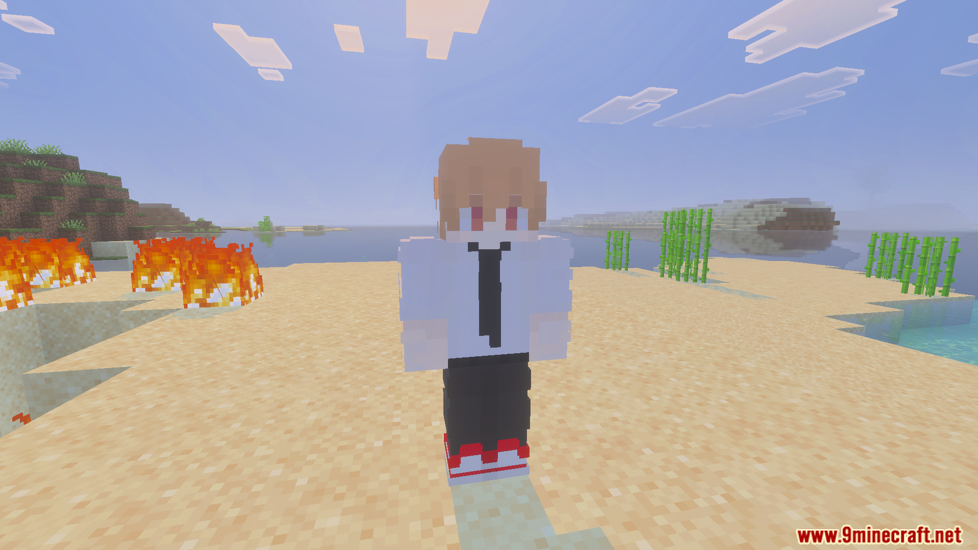 Denji character skin from the Chainsawman Addon wearing a white shirt