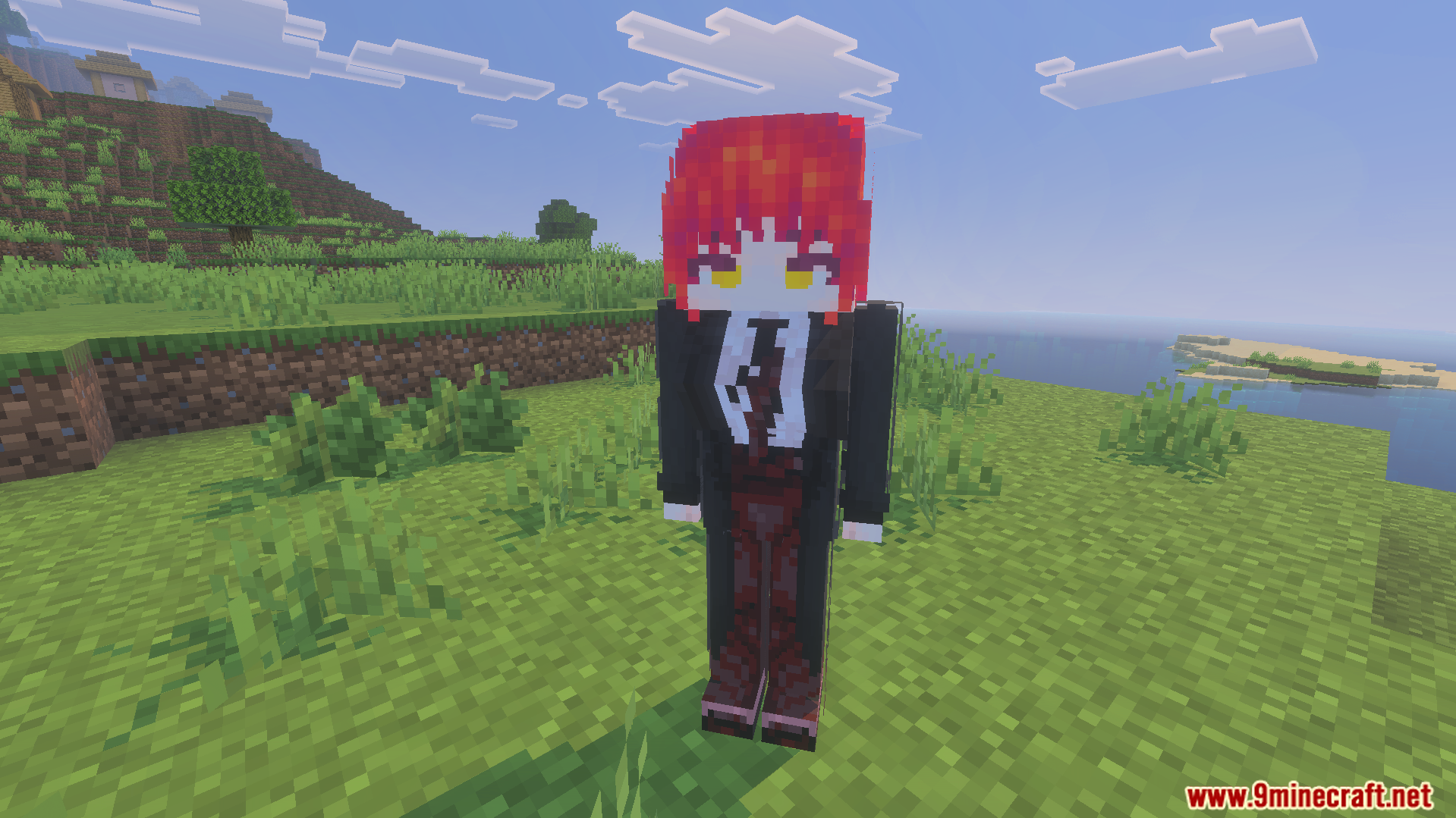 Makima character from Chainsawman Addon standing on a grassy hill