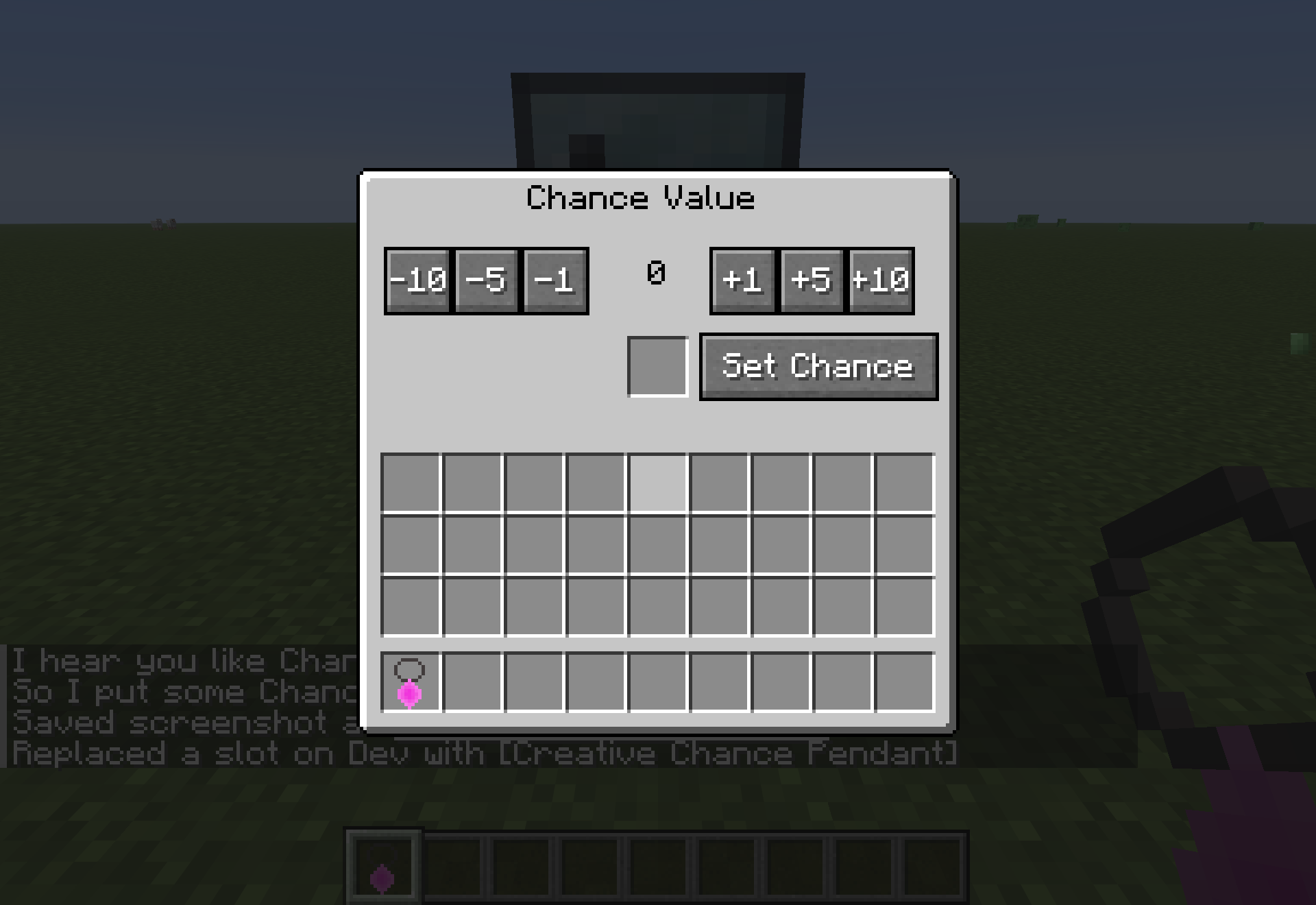 The Creative Pendant screen, where a cube's Chance Value can be adjusted before it is placed.