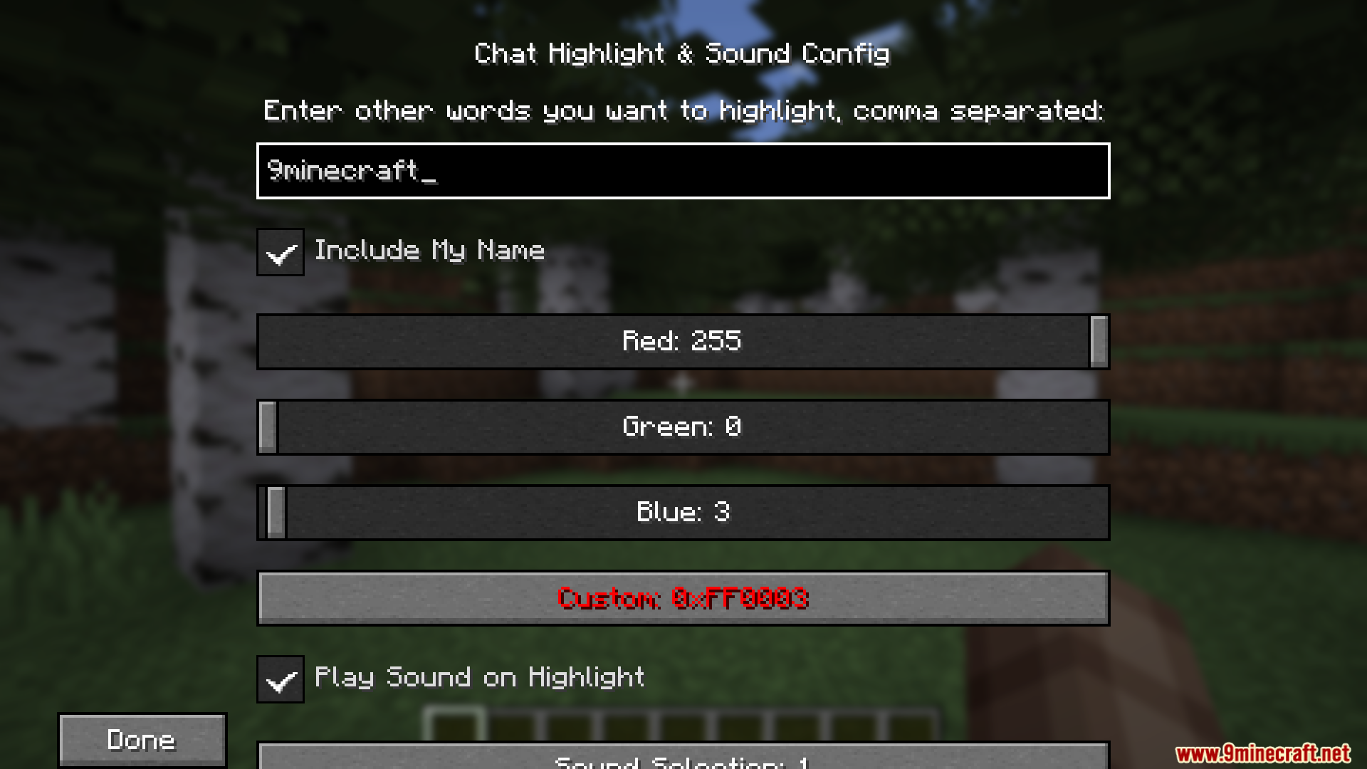 Chat Highlight N Sound Mod Screenshot 4 The configuration interface for choosing specific words and sounds for chat alerts