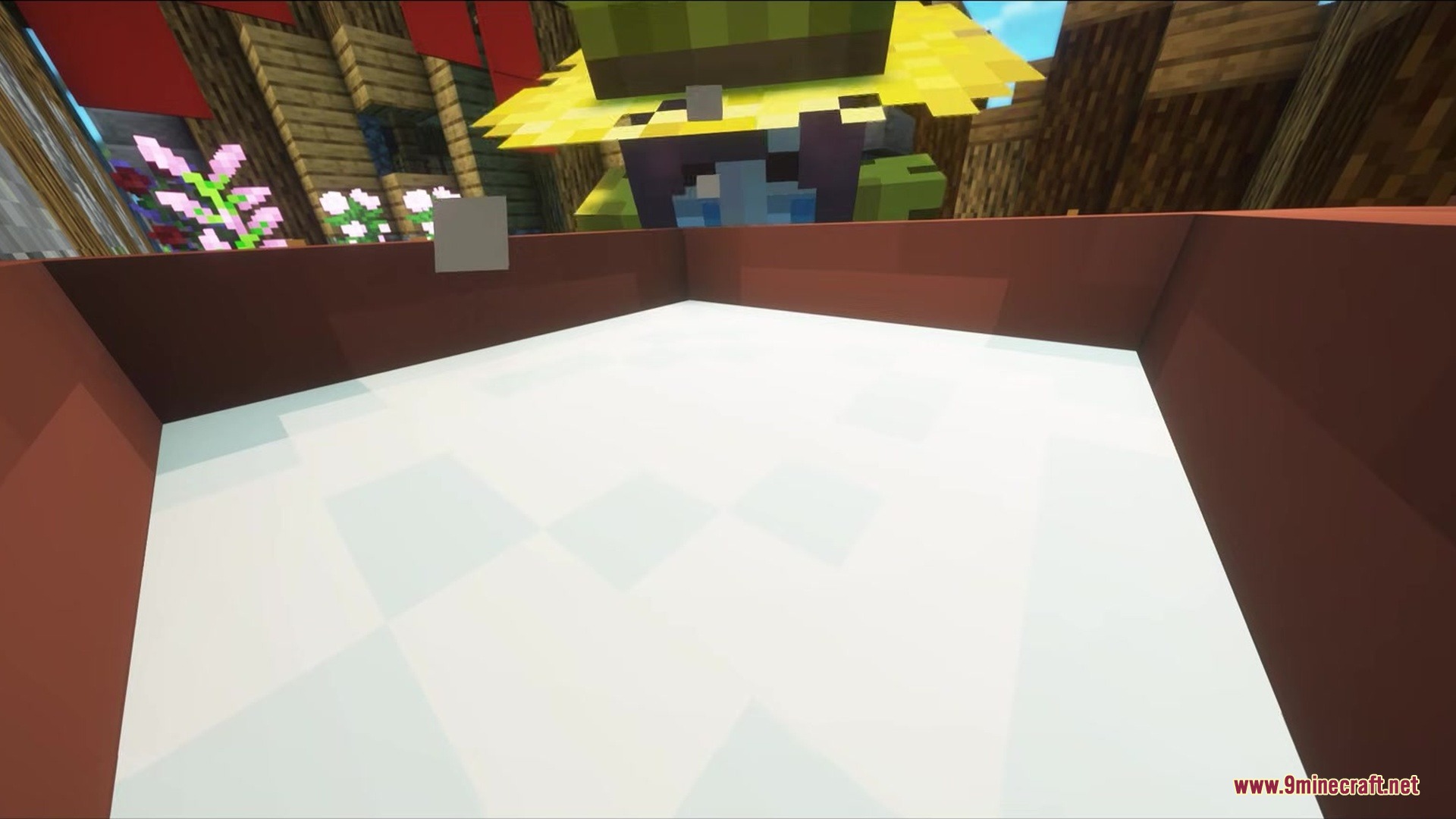 Cheesus Mod Screenshot 2 A player looks into a cheese strainer block filled with white milk