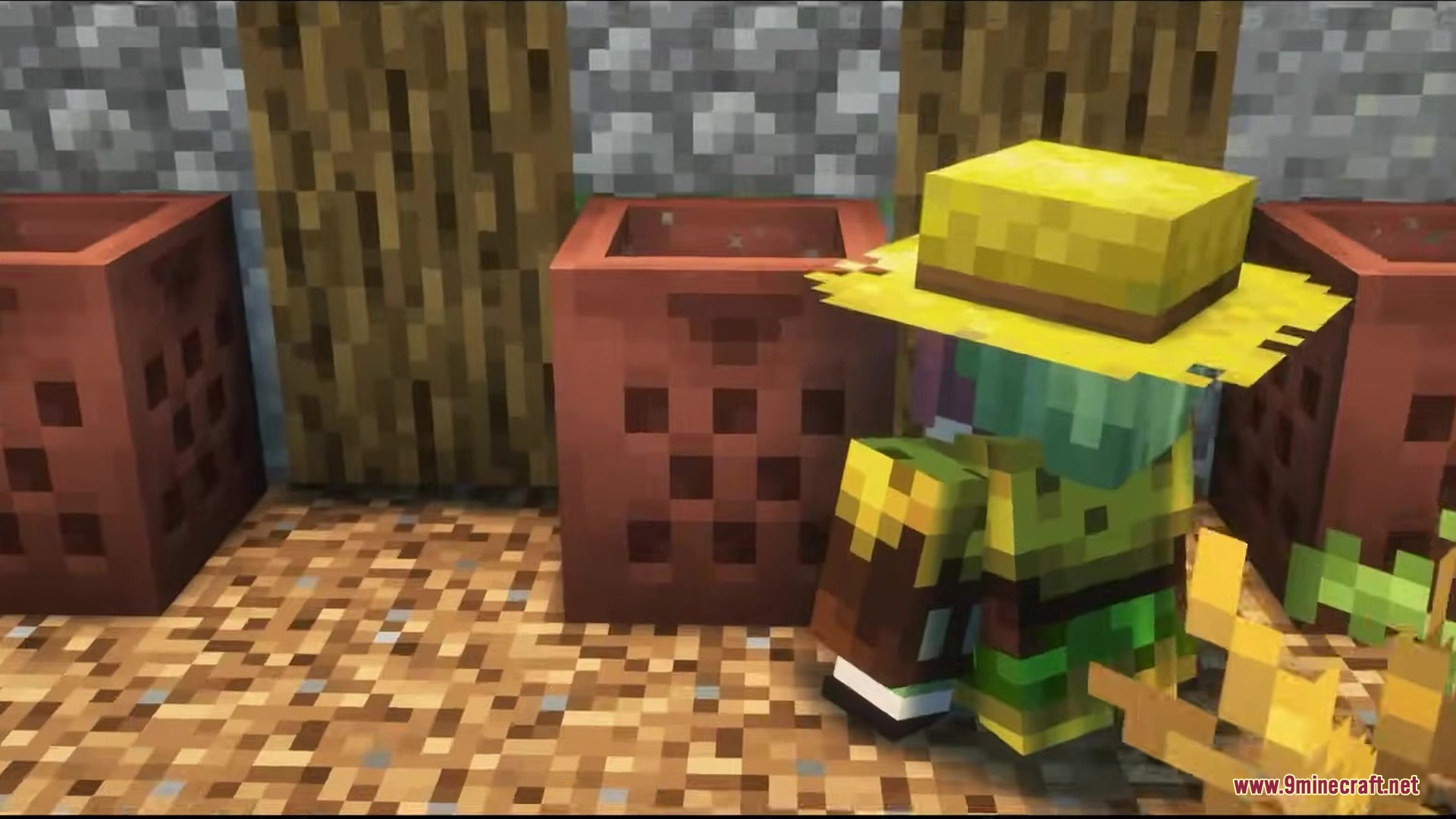 Cheesus Mod Screenshot 3 A farmer villager standing next to cheese strainer blocks from Cheesus Mod