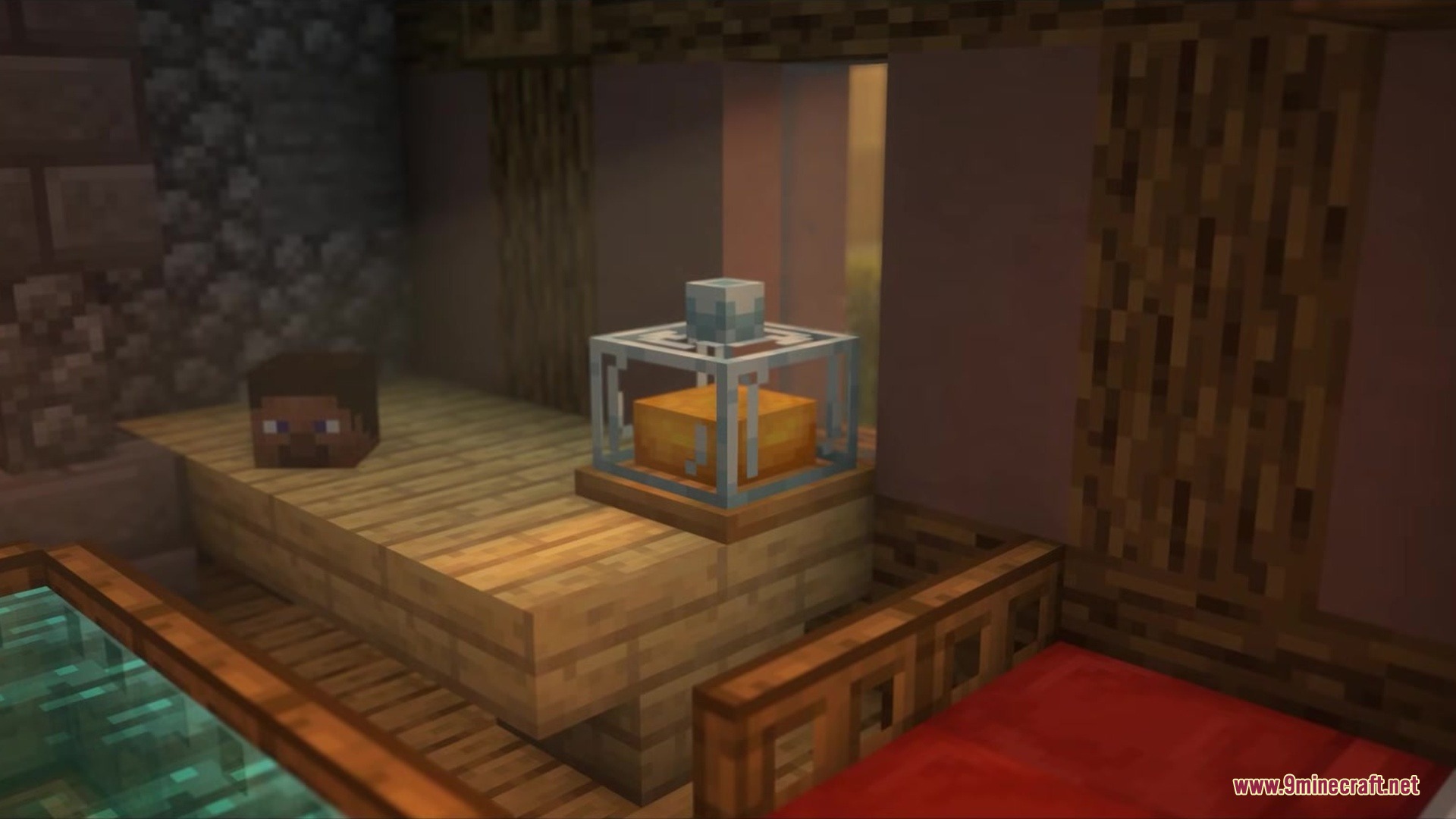 Cheesus Mod Screenshot 6 A cheese cover block displays a yellow cheese wheel on a wooden table