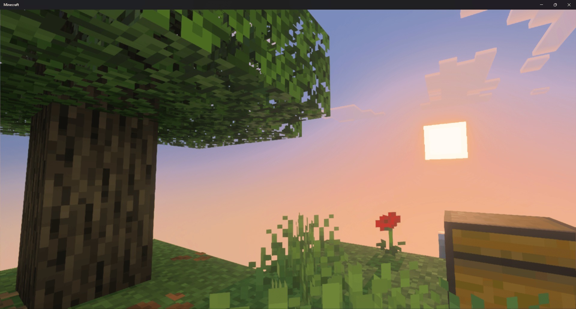 Classic Sky Block Map Screenshot 1 View of a tree and chest on a floating island during a sunset