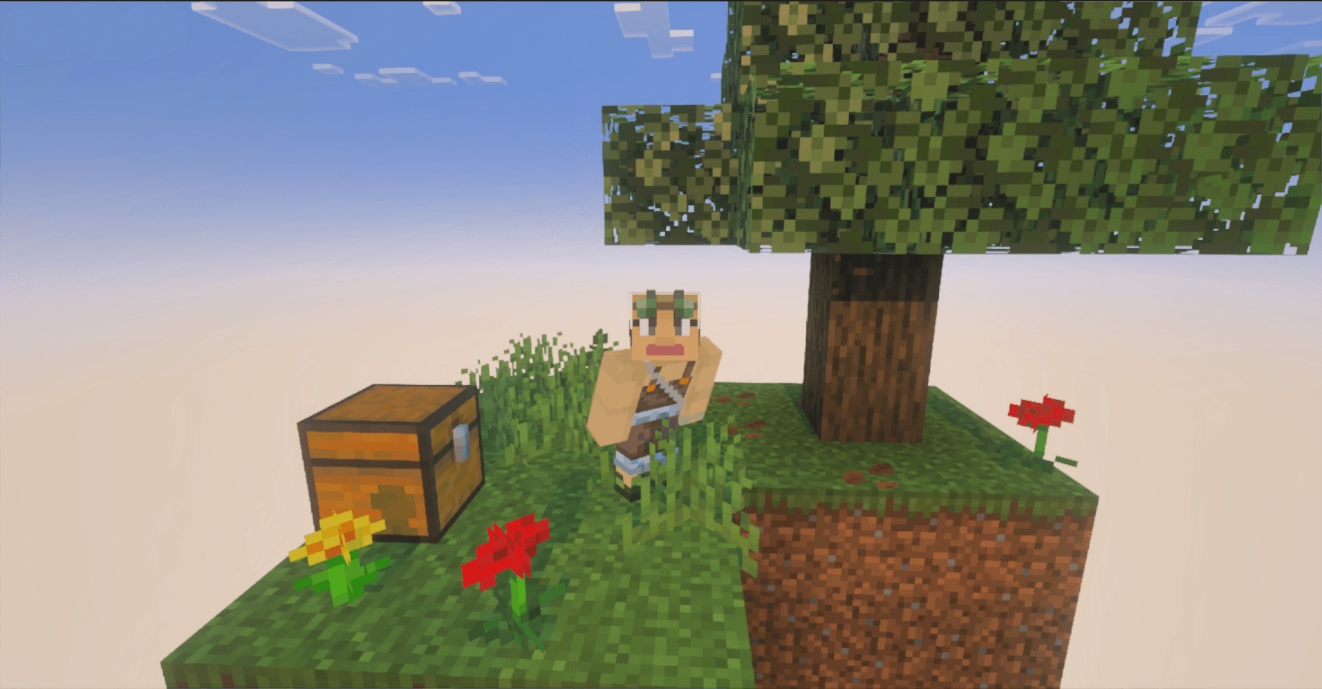 Classic Sky Block Map Screenshot 2 Player character standing on a tiny floating island surrounded by an endless void