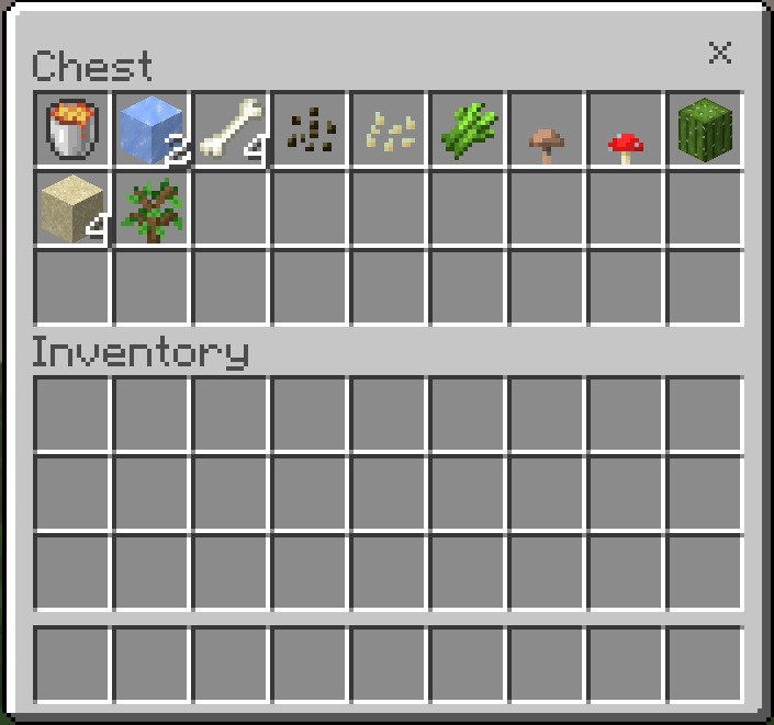 Classic Sky Block Map Screenshot 3 Chest inventory with lava ice and seeds for Classic Sky Block Map