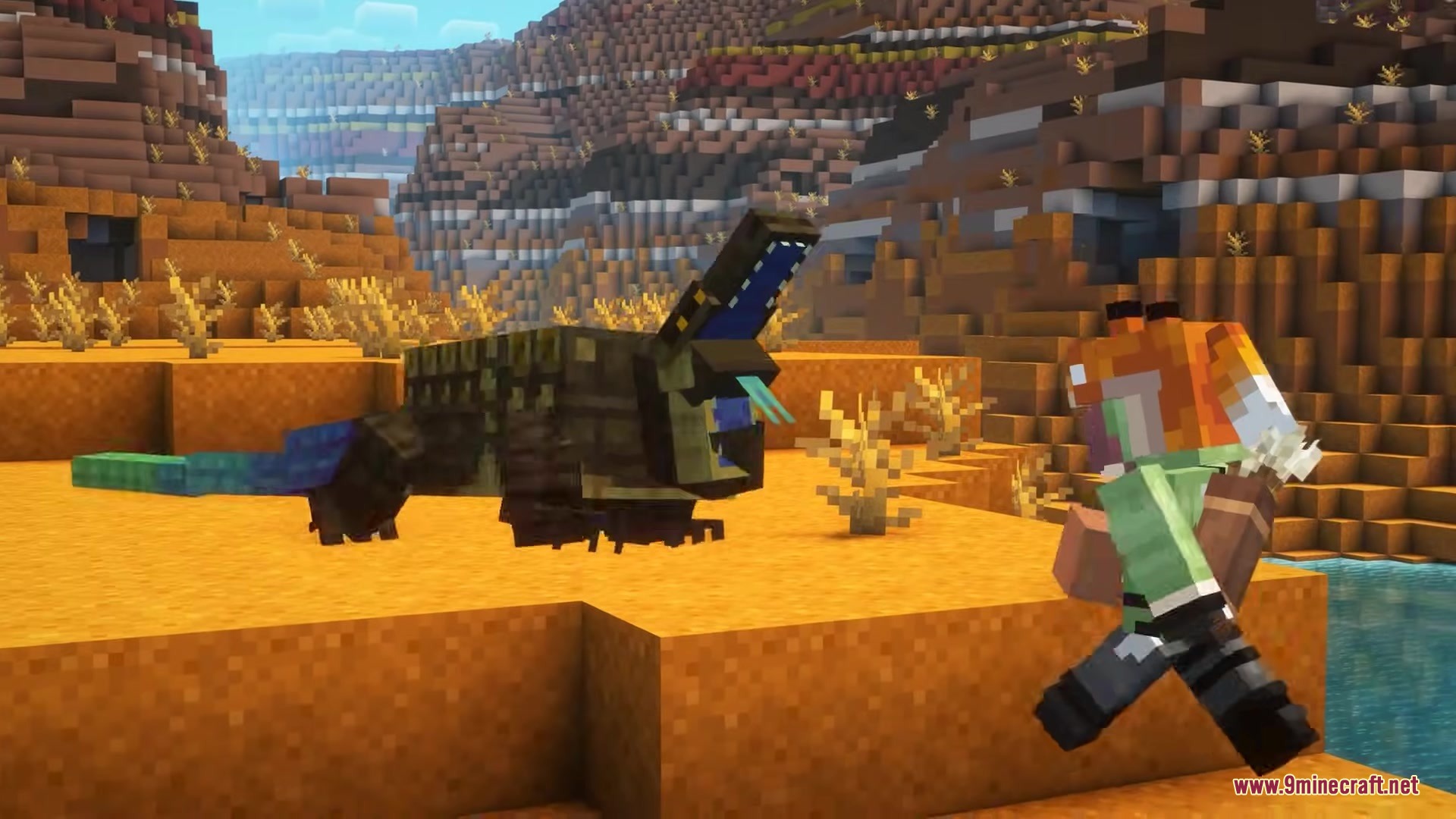 Clockwork by Joo5h Mod Screenshot 2 The player walks toward a mechanical lizard with its mouth wide open