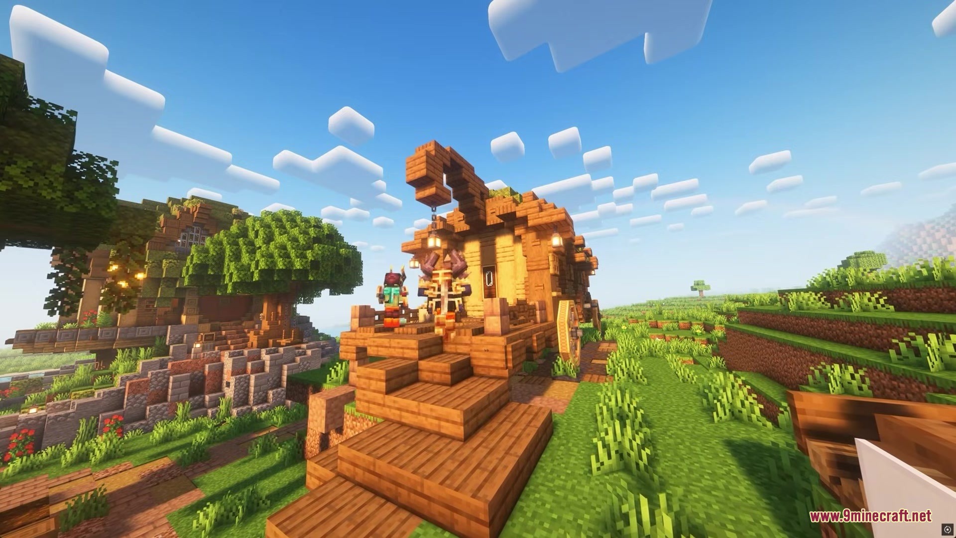 Clockwork by Joo5h Mod Screenshot 6 A player character stands on the porch of a wooden wagon house