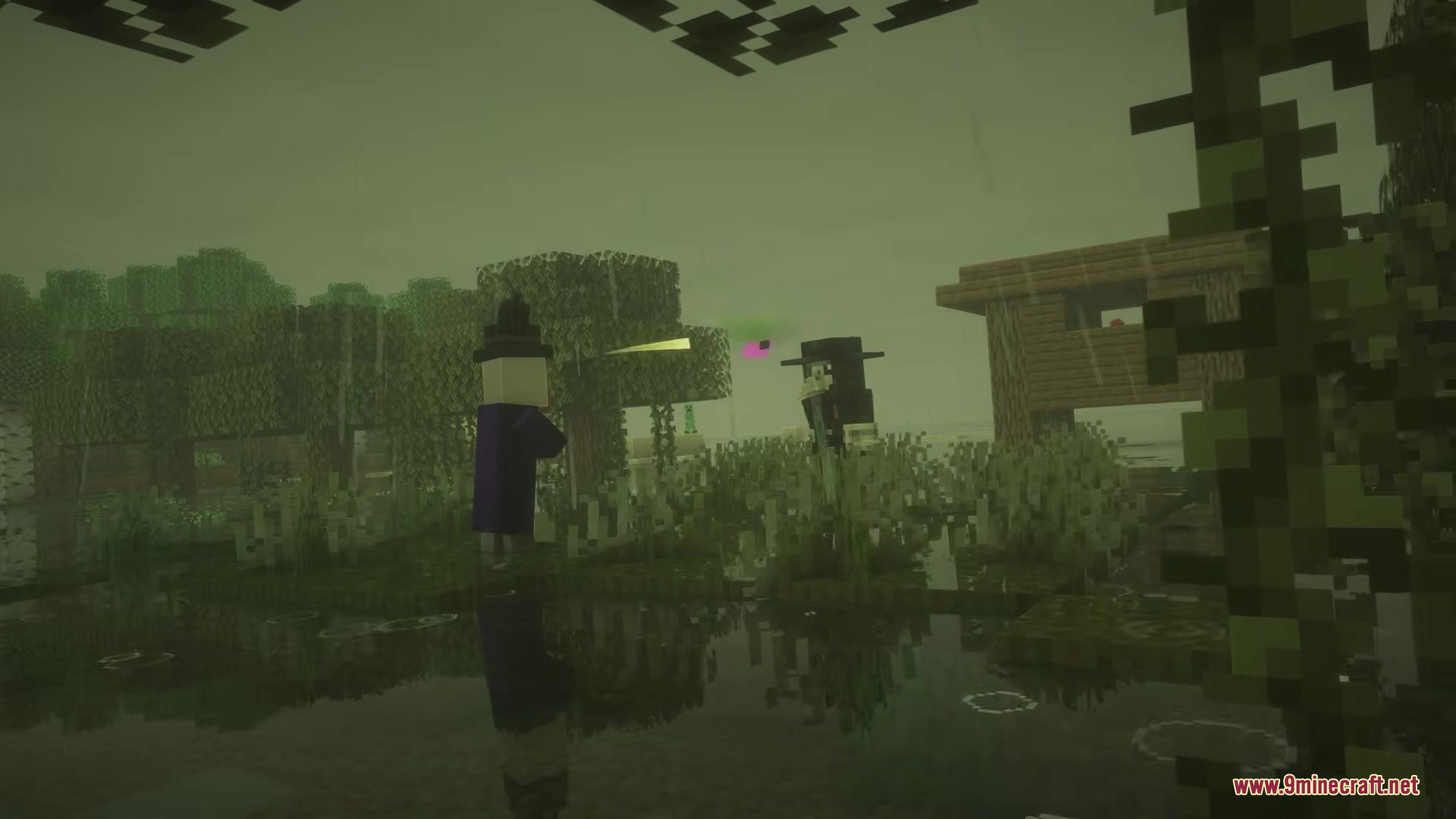 Clothing of the Lowlands Mod Screenshot 11 A character wearing dark fantasy robes stands in a misty swamp biome