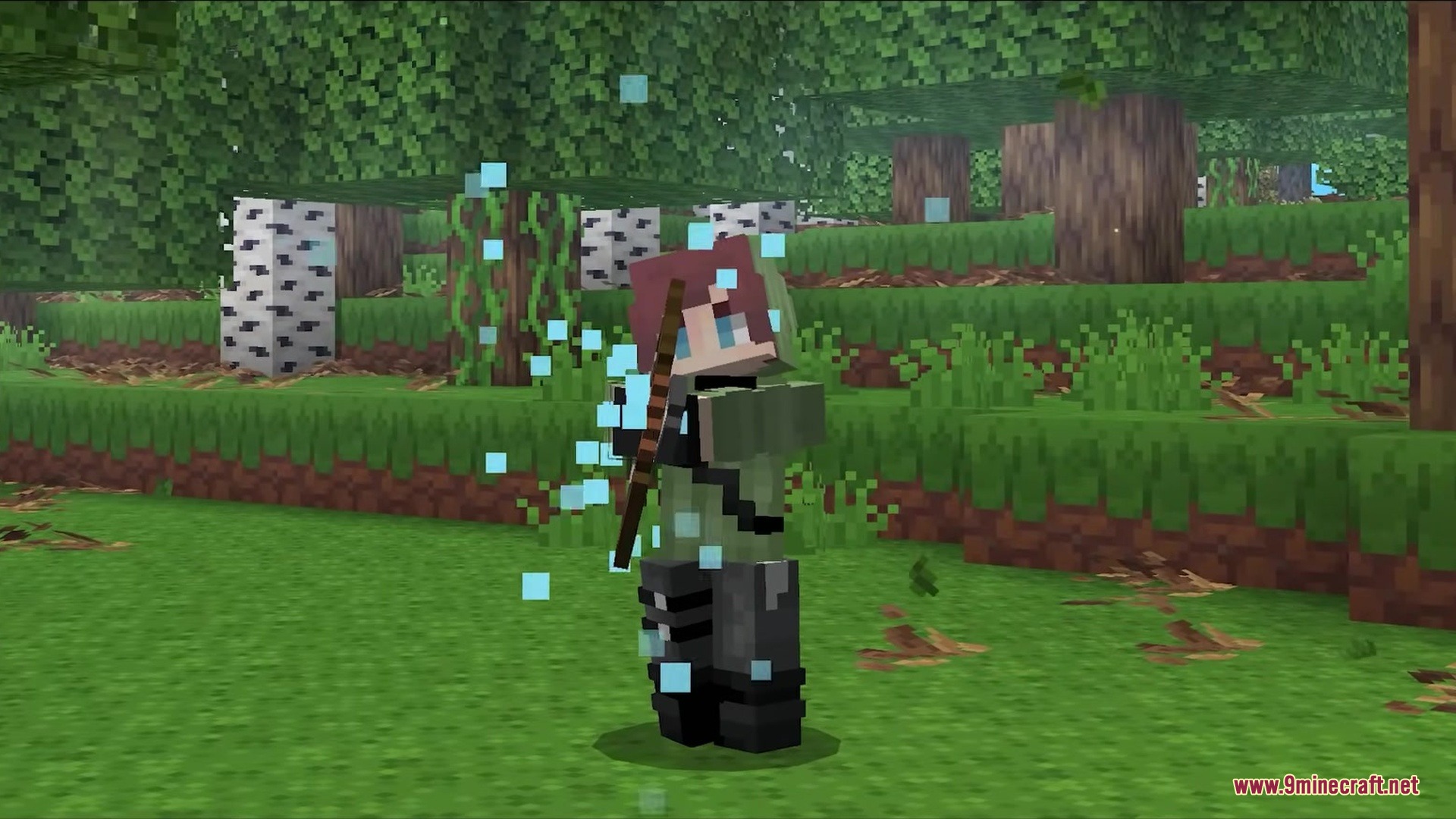 Combat Effects by Shiny Mod Screenshot 1 Combat Effects by Shiny Mod features blue charging particles while a player pulls a bow