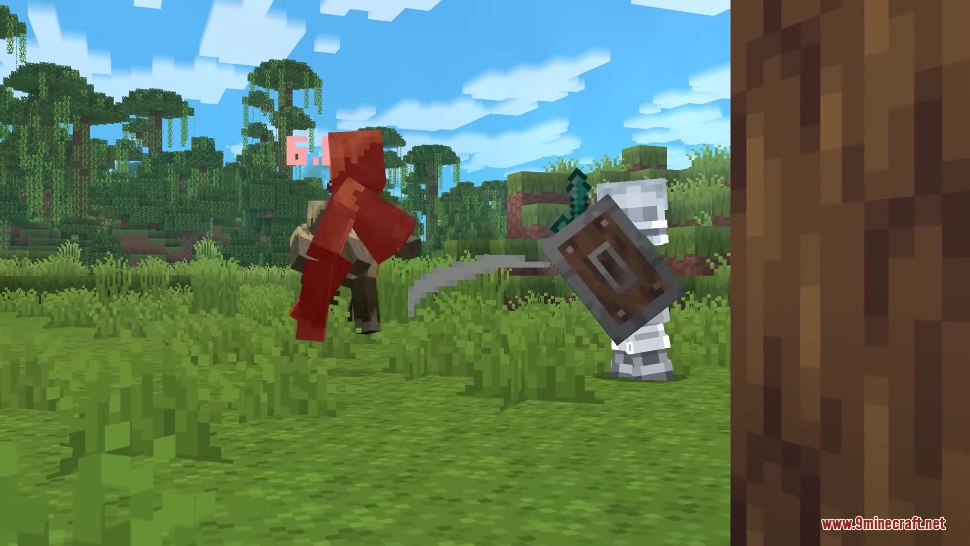 Combat Effects by Shiny Mod Screenshot 4 A player with a shield attacks an enemy creating a white shockwave effect