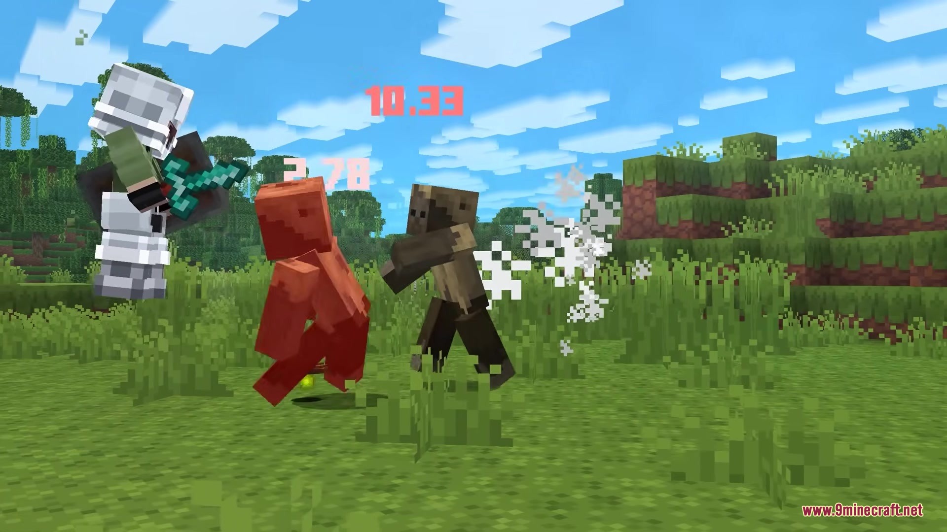 Combat Effects by Shiny Mod Screenshot 6 Combat effects show damage numbers and white particles during a zombie fight