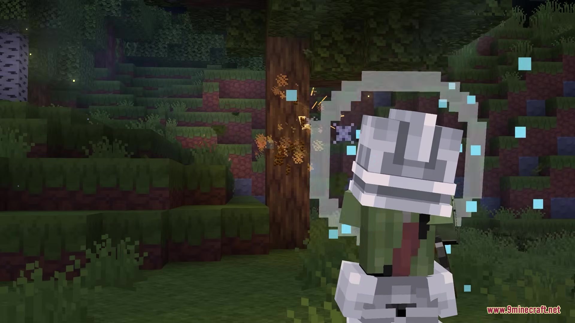 Combat Effects by Shiny Mod Screenshot 7 Glowing rings surround a zombie in iron armor as it receives health back