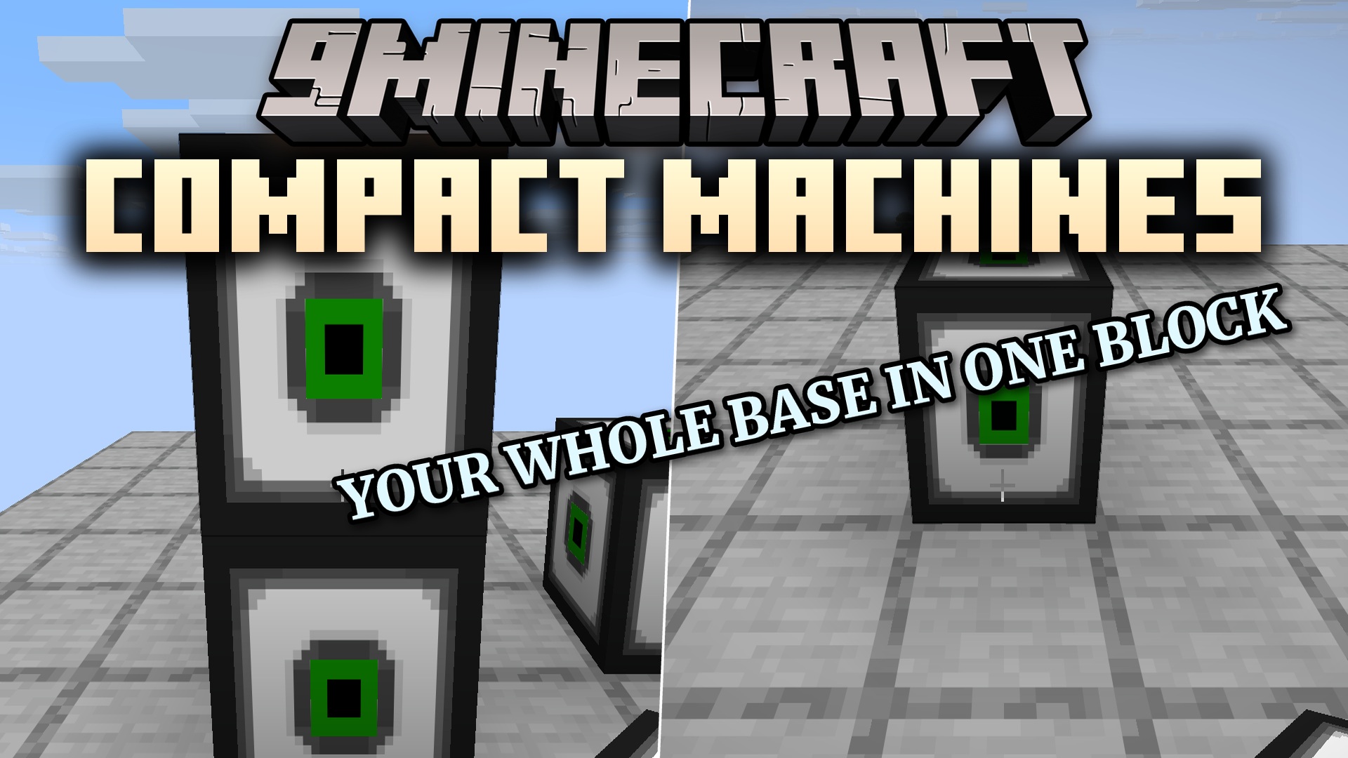 Compact Machines lets you build an entire base inside a single block: each machine block holds its own persistent room in a pocket dimension. Use the Personal Shrinking Device to step inside, build freely within the sealed machine walls, and everything stays exactly where you left it - rooms come in multiple sizes, can be dyed for organization, and are managed with room codes and simple commands.