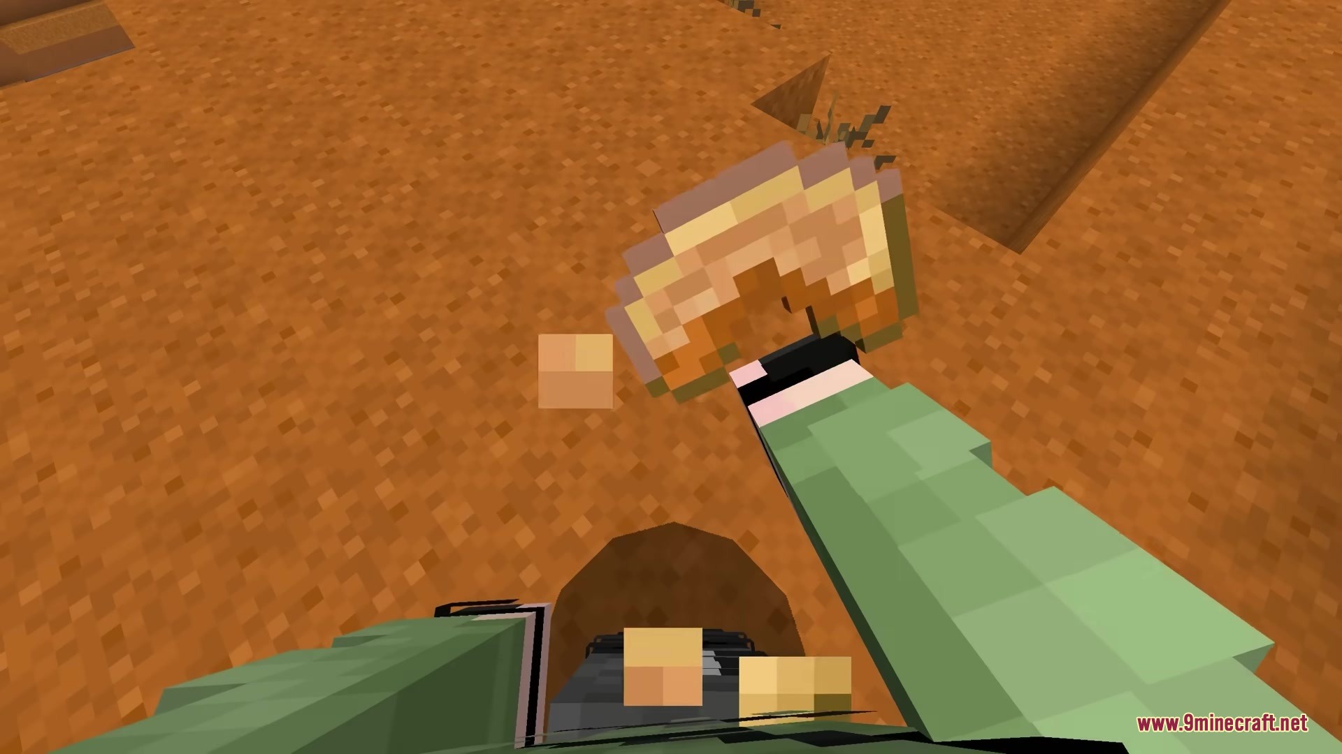 Consumability Resource Pack Screenshot 6 Minecraft player eating a pumpkin pie with a visible bite taken out