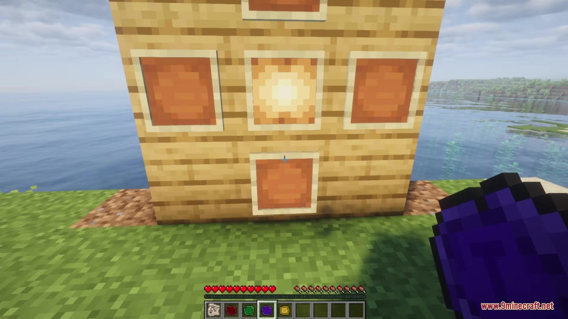 Contractual Mod Screenshot 1 A wooden wall with four item frames displaying different colored contract stamps