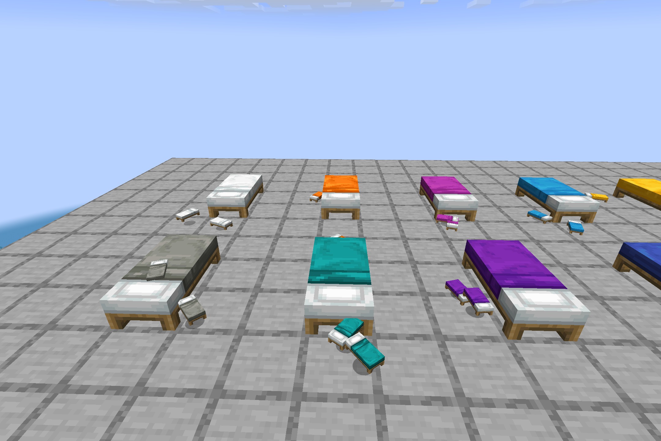 Various colored Minecraft beds