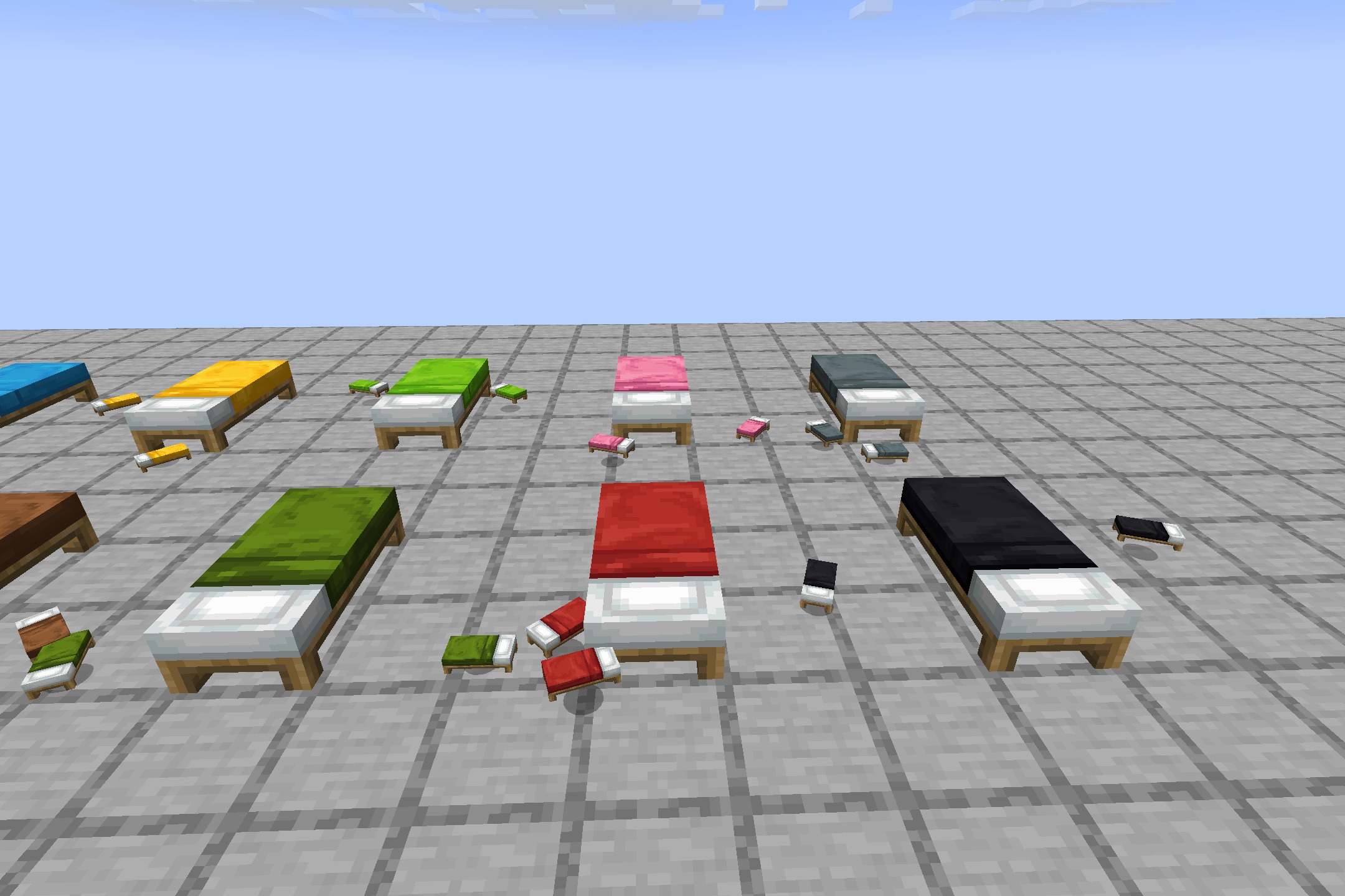 Showcase of the Cozy Beds resource pack featuring colorful beds and miniature models
