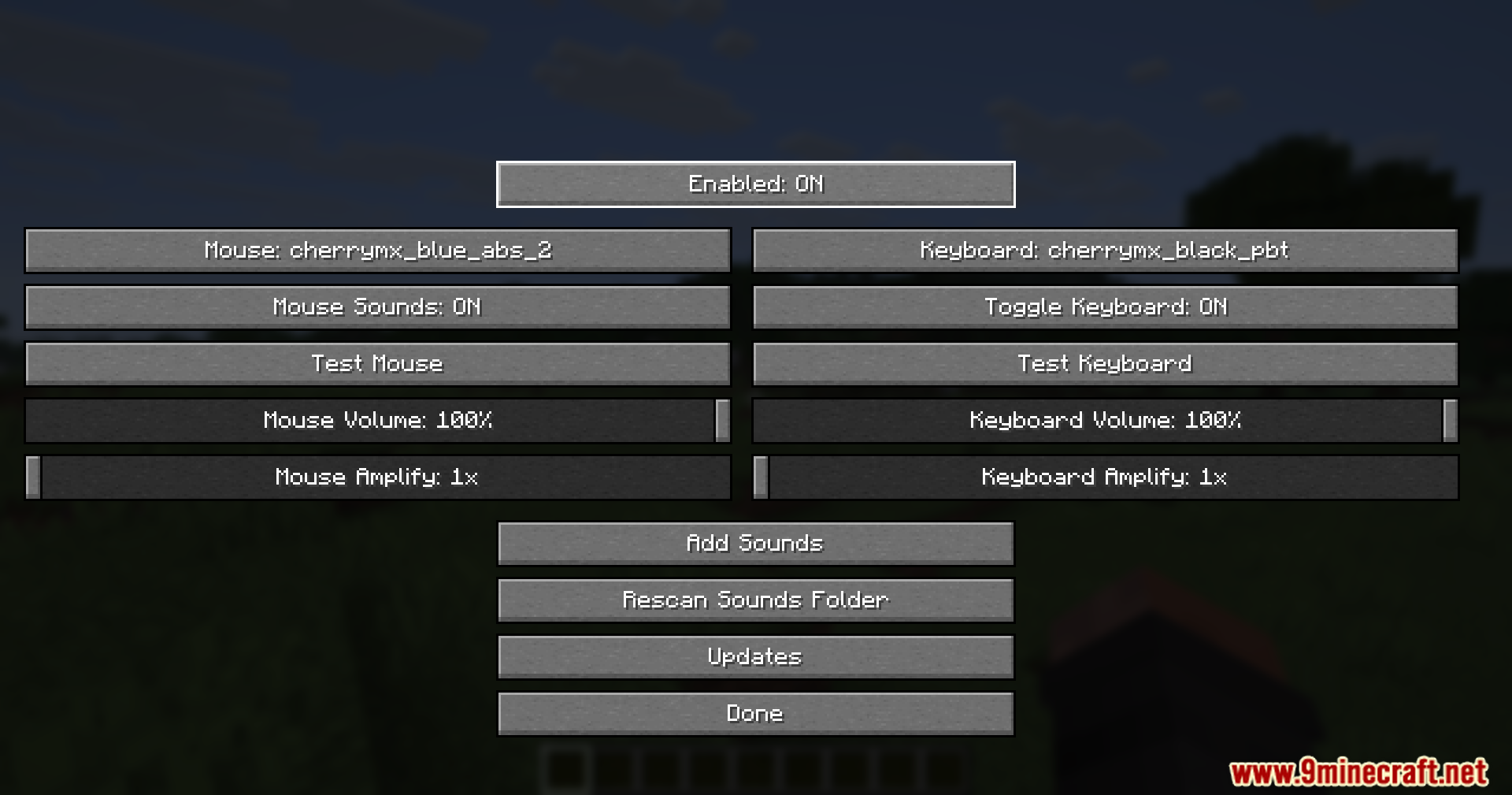 Creamy Keys Mod Screenshot 6 Minecraft interface for customizing mechanical keyboard and mouse click sound effects