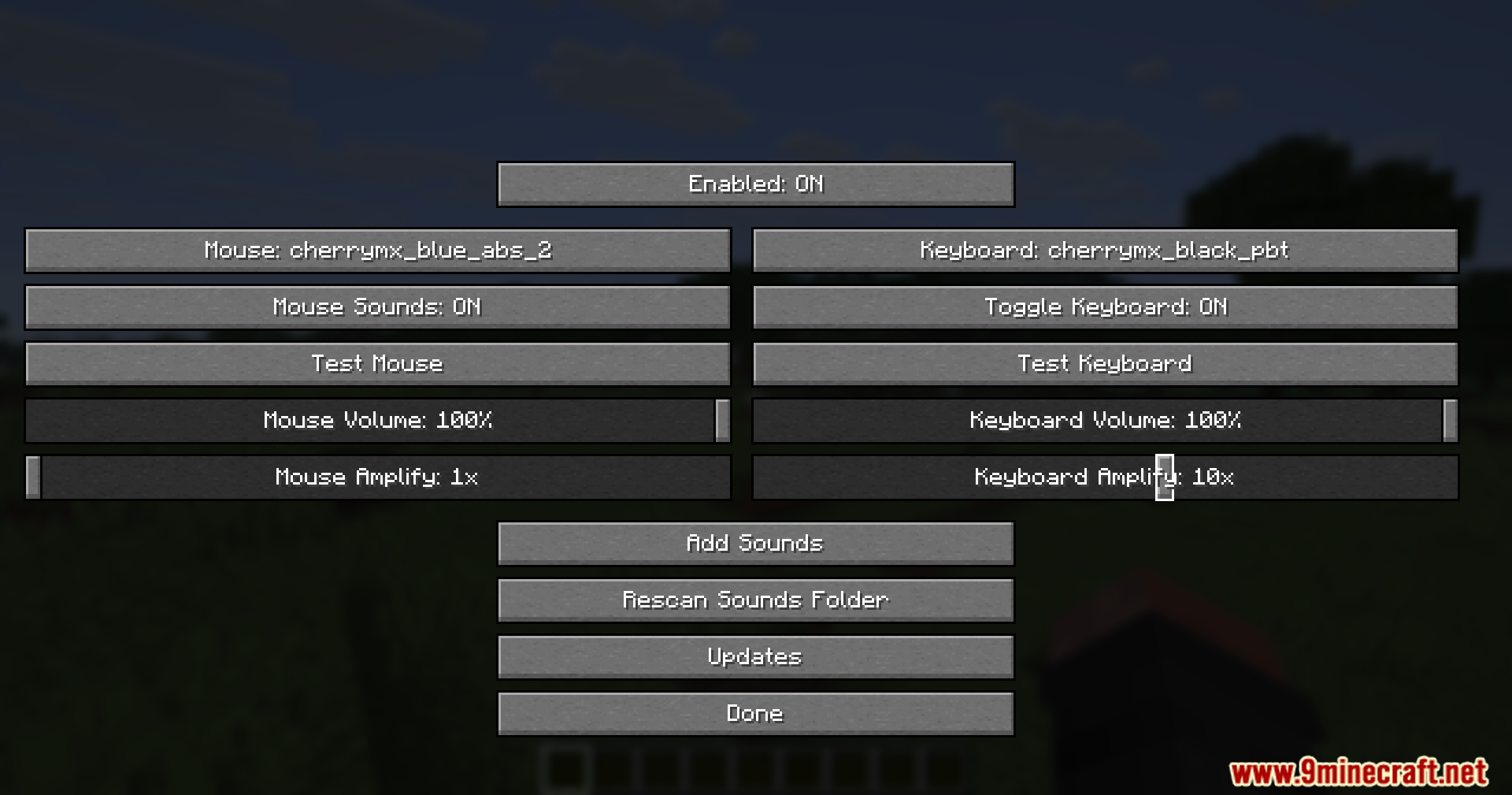 Creamy Keys Mod Screenshot 7 Creamy Keys Mod settings menu for keyboard and mouse sound effects