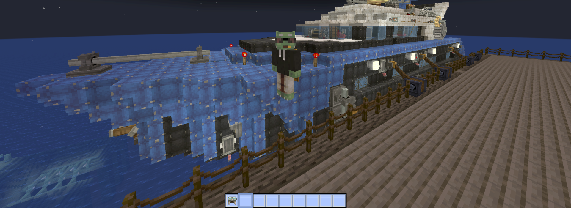 Create Aeronautics Survival Friendly Yacht by Yoda Schematic Screenshots 2 A survival friendly yacht from Create Aeronautics docked at a wooden pier