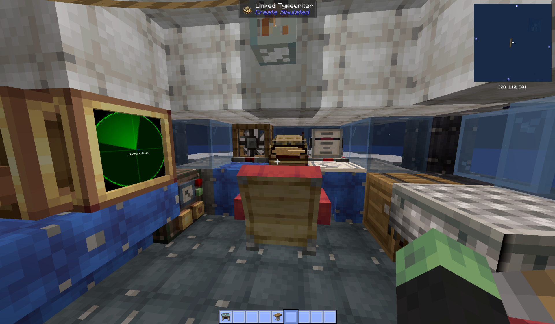 Create Aeronautics Survival Friendly Yacht by Yoda Schematic Screenshots 3 Interior cockpit of a yacht featuring a radar screen and pilot seat