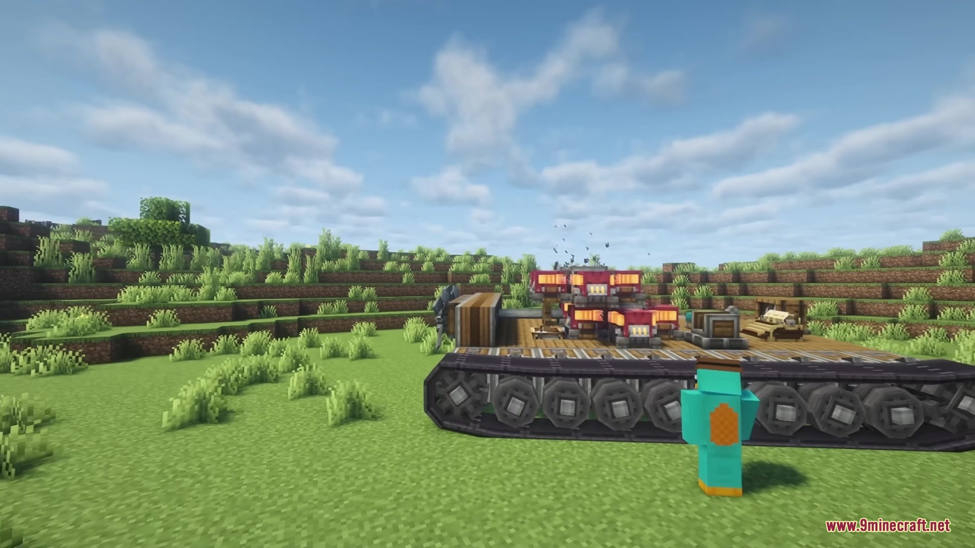 Create Tracks Mod Screenshot 4 Side view of a custom tank showing the detailed track and suspension system