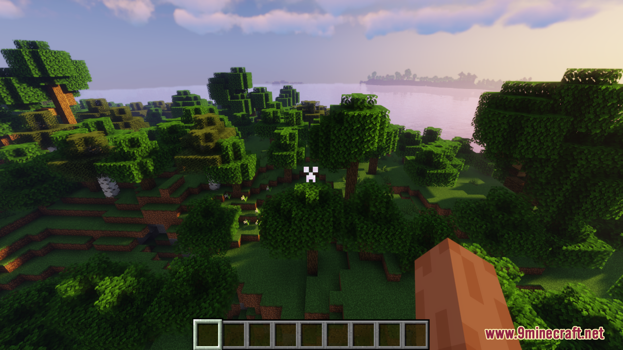 Looking down at a forest with a small creeper face aiming icon