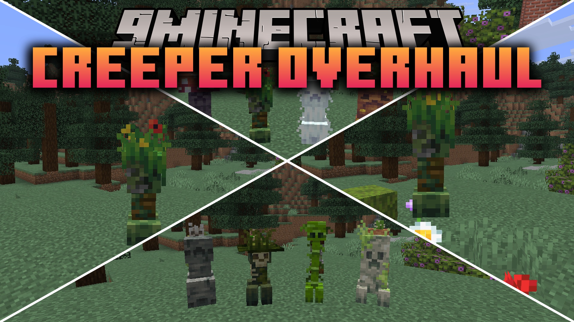 The Creeper Overhaul 9minecraft Mod replaces the plain green Creeper with a whole family of biome-specific creeper variants, each with its own custom animated model and behavior, some more dangerous and some friendlier than the vanilla creeper