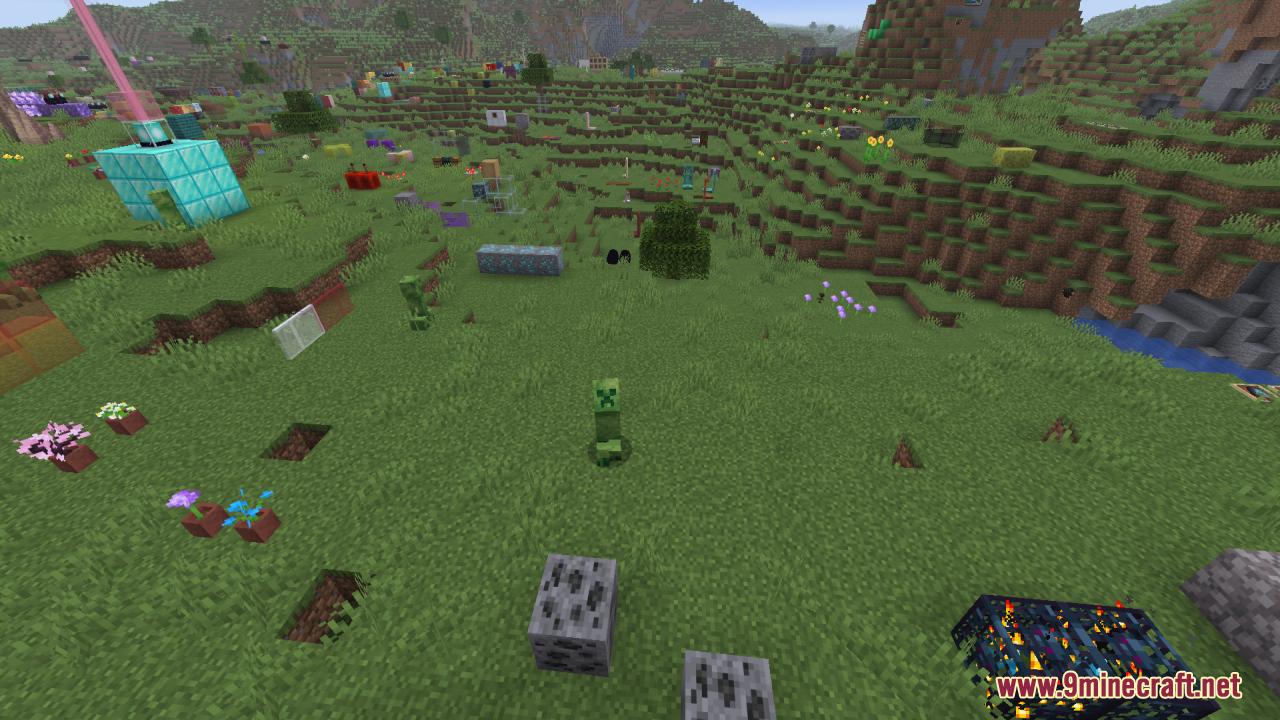 Creepers Refreshed Resource Pack Screenshot 6 A Creeper stands in a field filled with various Minecraft biome blocks