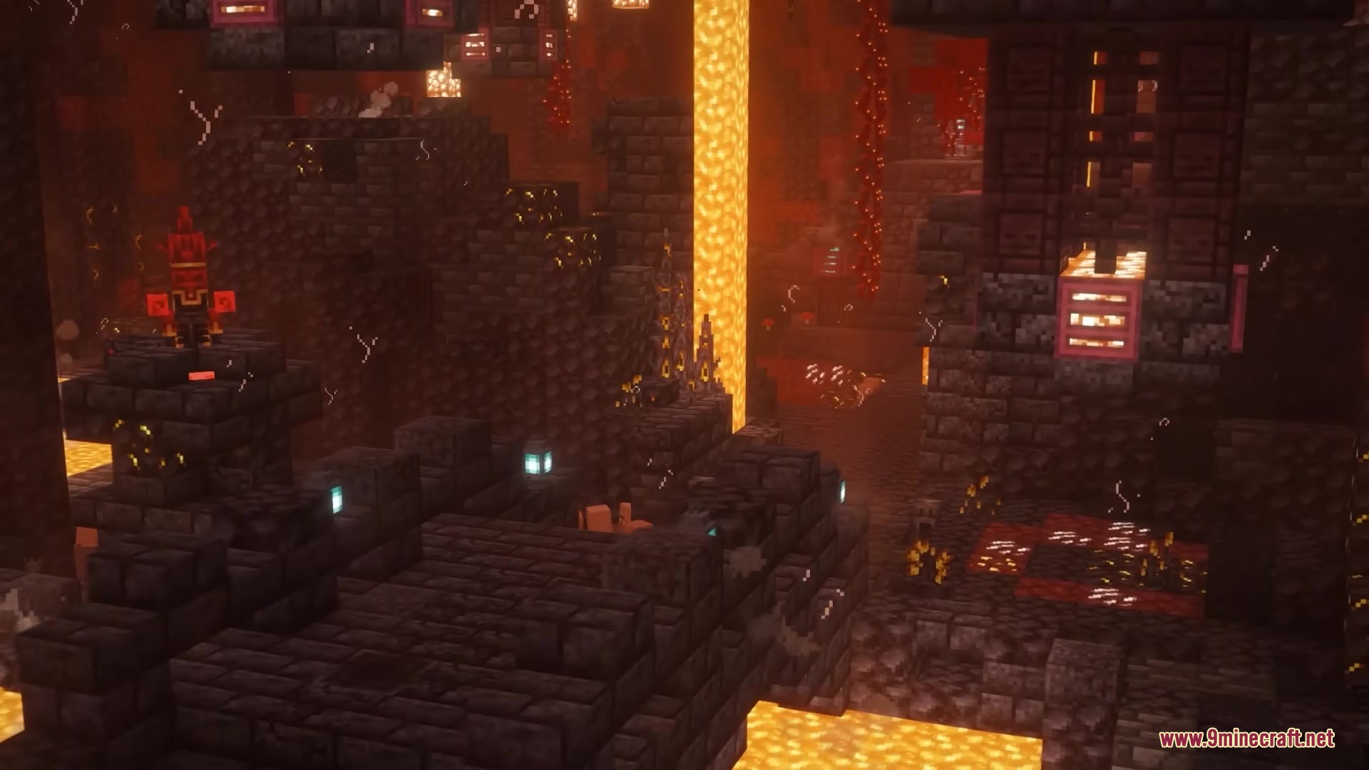 A massive dark stone mansion dungeon built inside the fiery Nether dimension