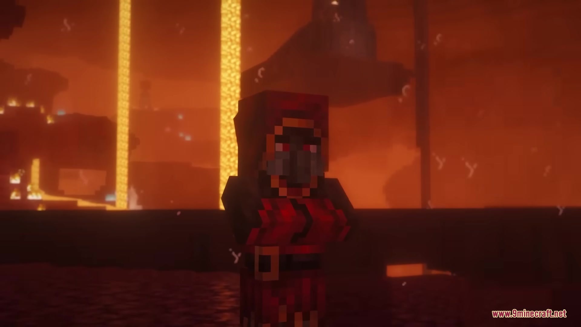 A mysterious cultist from the Cult of Azazel mod stands in the Nether