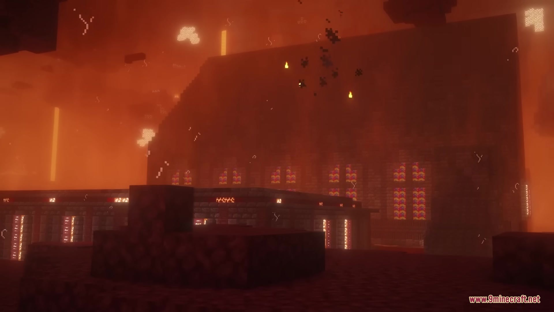 A massive mansion dungeon structure generates within the fiery red Nether dimension