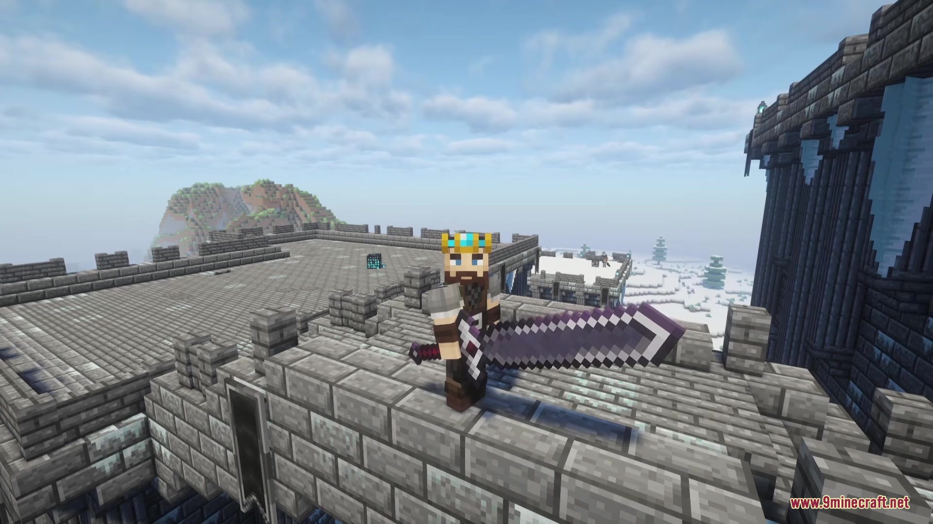Cursed Relics Dungeons Mod Screenshot 11 A king character holds a giant purple sword from Cursed Relics Dungeons