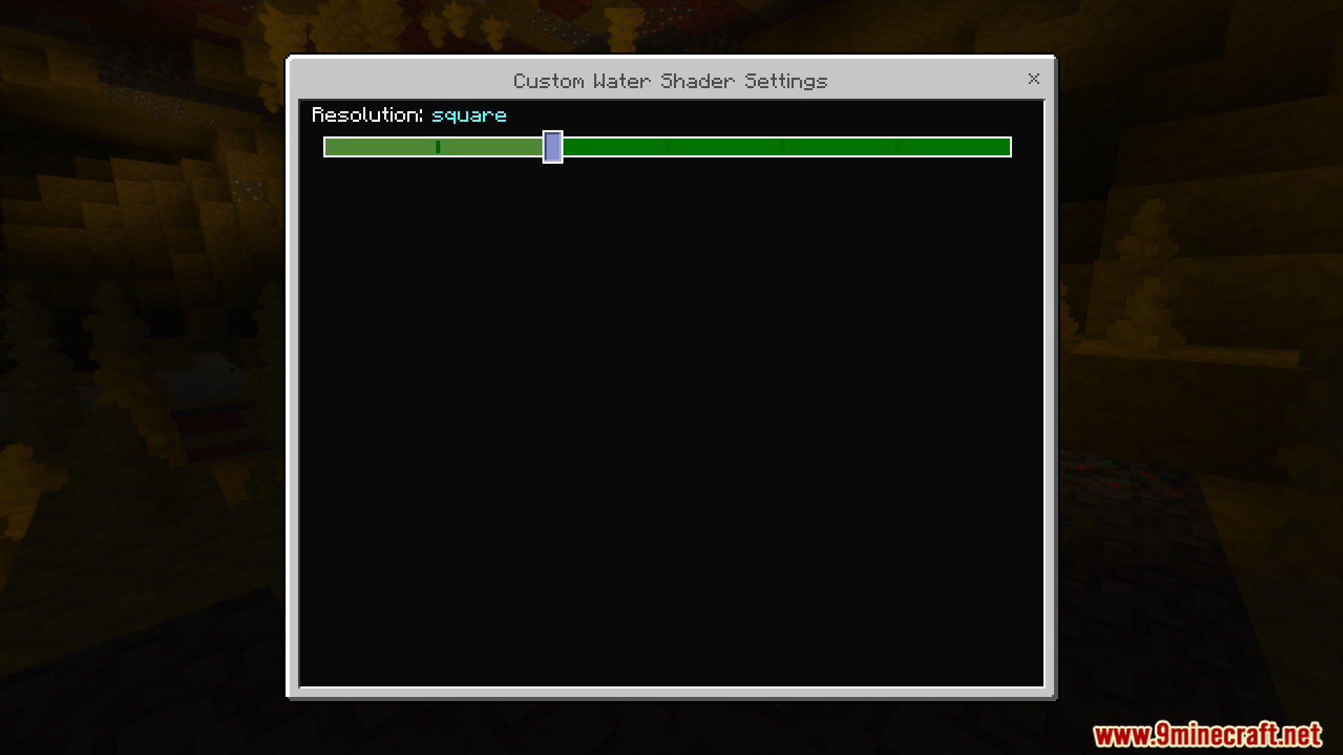 Custom Water Shader settings menu with a slider to change water styles