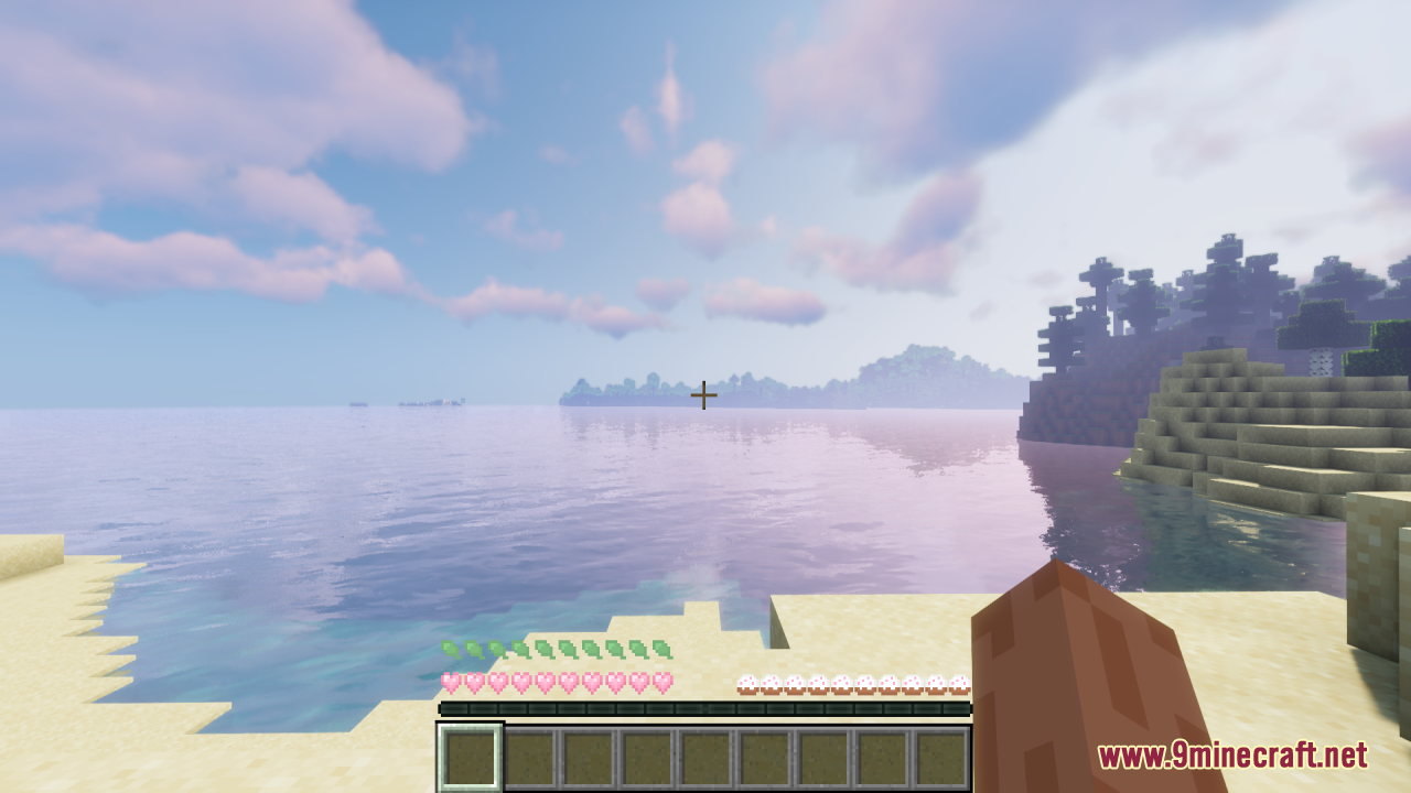 Scenic beach view showcasing the Cute Hotbar Icons Resource Pack interface