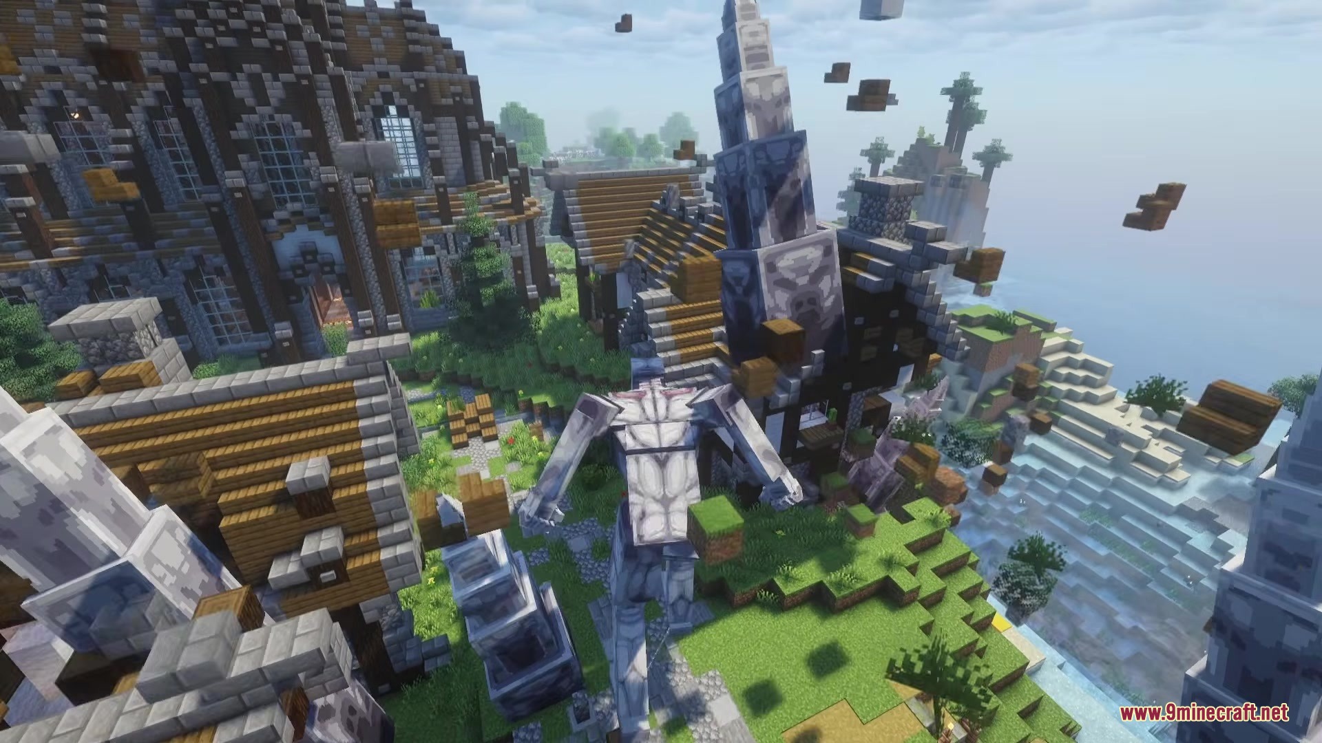 Danny's AOT Mod Screenshot 4 The War Hammer Titan creates massive spikes to destroy a village house