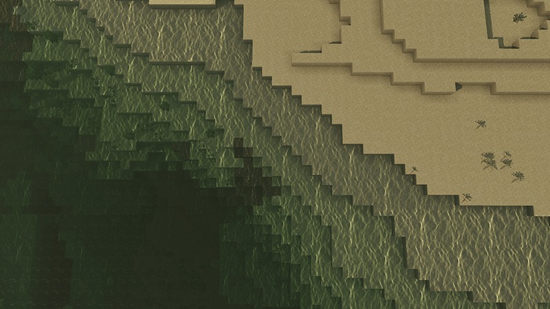 Dark Fantasy Visuals Shader Screenshot 7 Realistic water ripples on a sandy beach with muted colors and deep shadows
