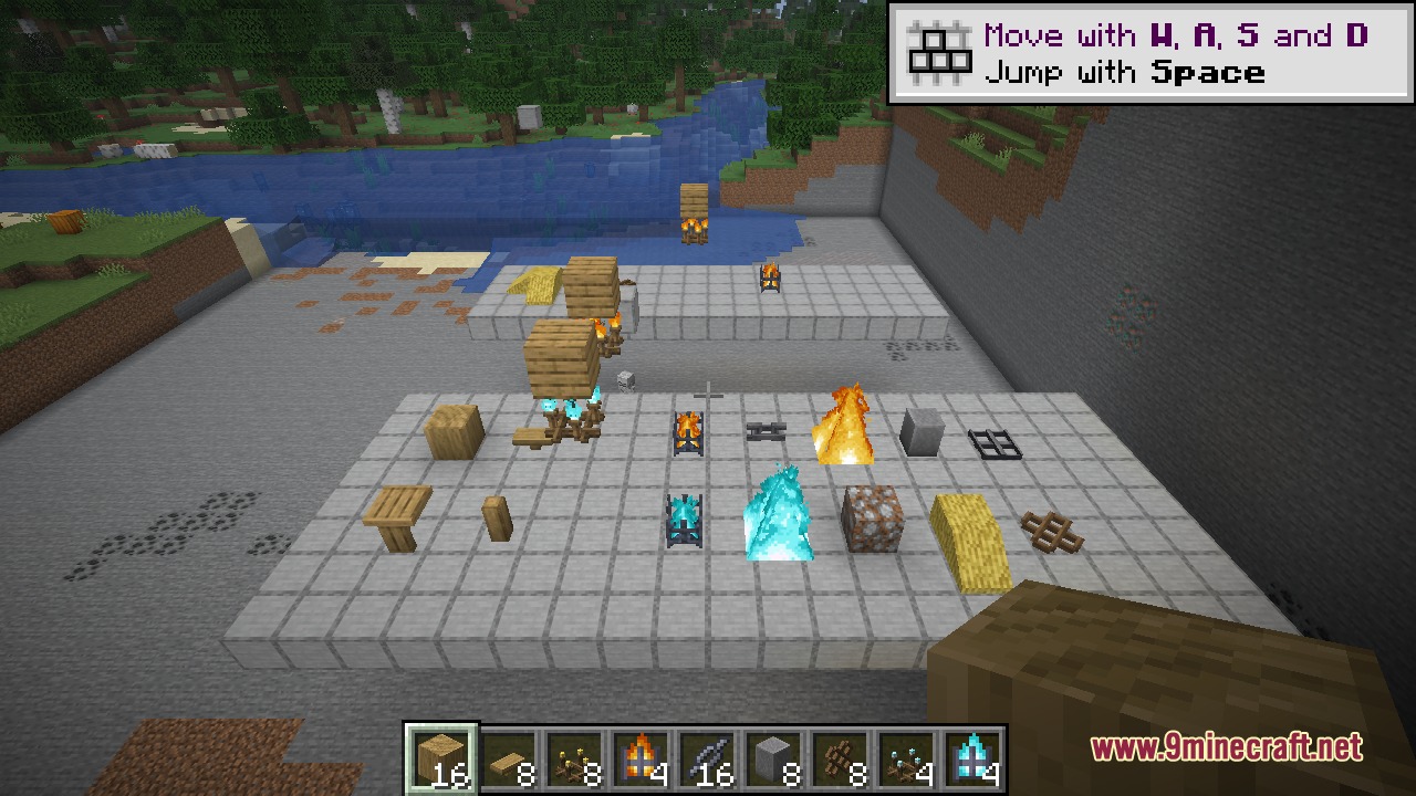 Decorative Blocks 9minecraft Mod Screenshot 4 Showcase of decorative blocks including thatch and soul fire braziers on stone
