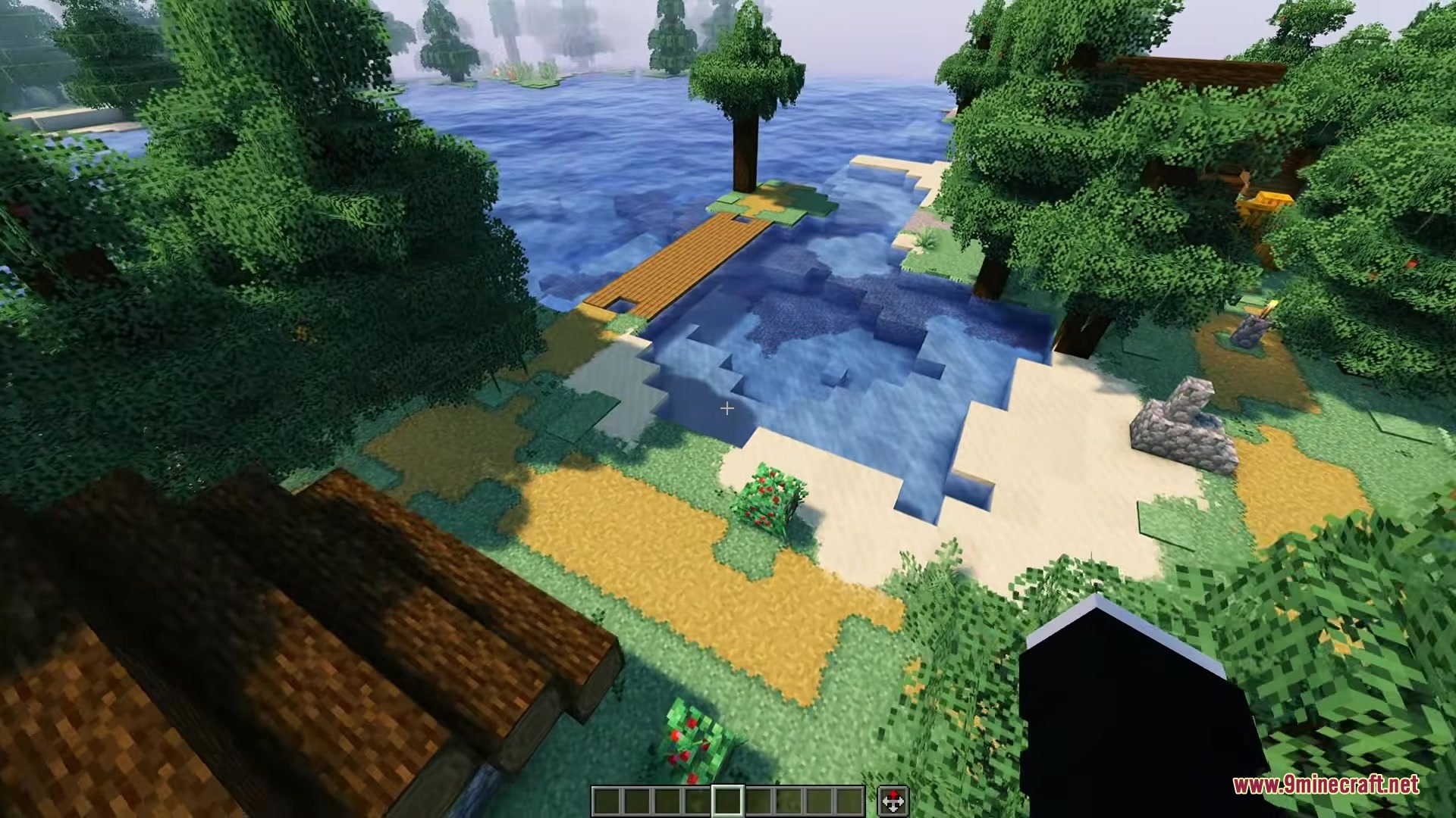 Deep Origins Overlays Resource Pack Screenshot 3 Minecraft landscape featuring smooth block overlays between grass sand and dirt paths