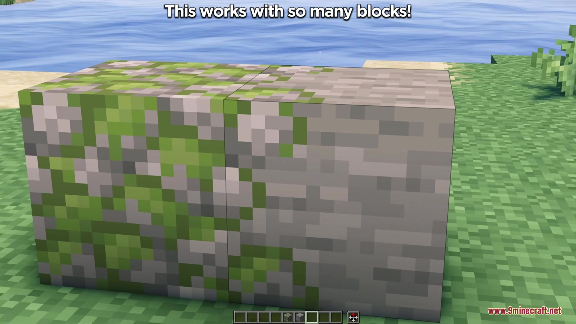 Deep Origins Overlays Resource Pack Screenshot 4 Deep Origins Overlays Resource Pack showing smooth transitions between mossy and stone blocks