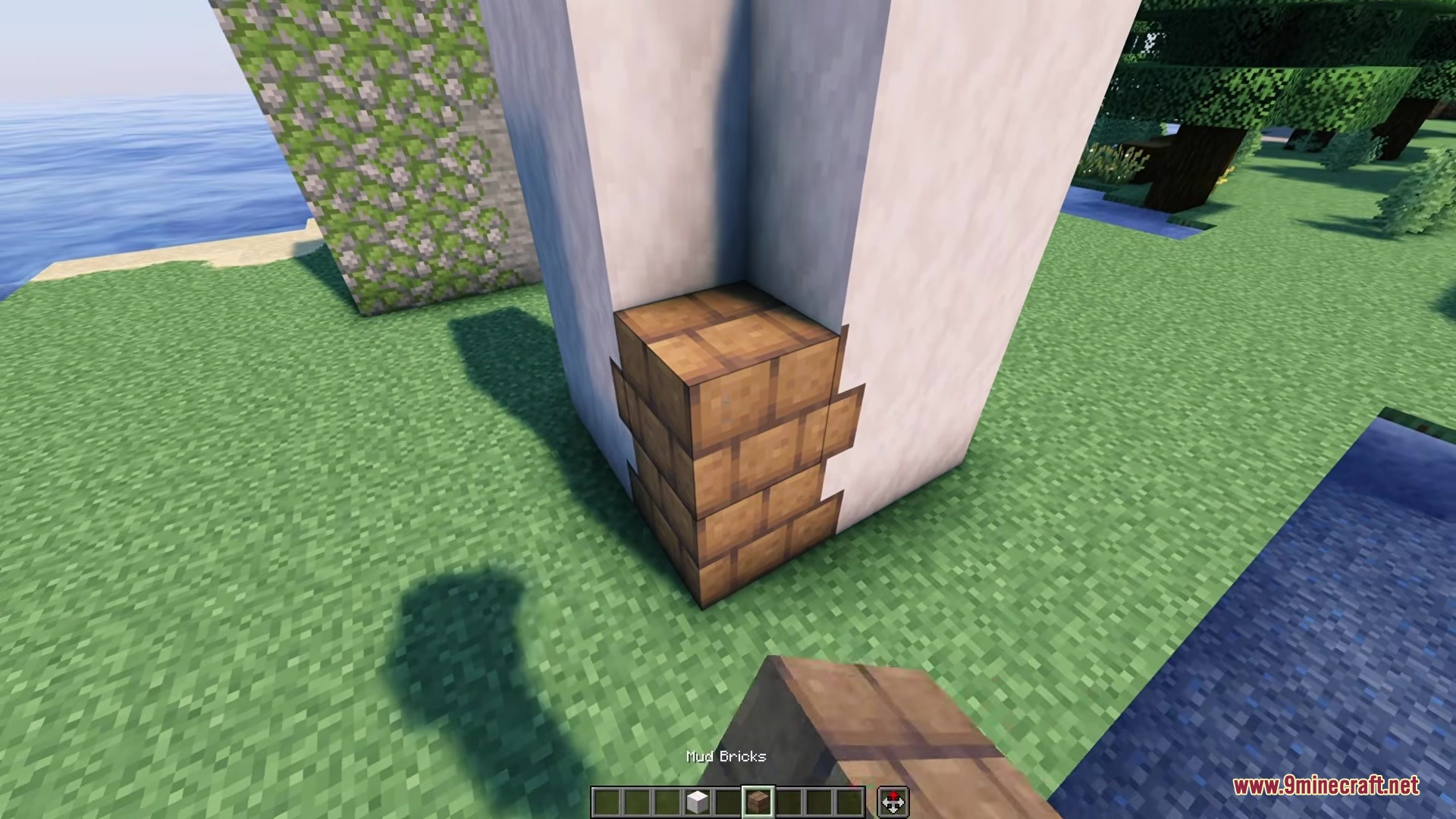 Deep Origins Overlays Resource Pack Screenshot 6 Mud bricks displaying natural block overlays against a white wall surface