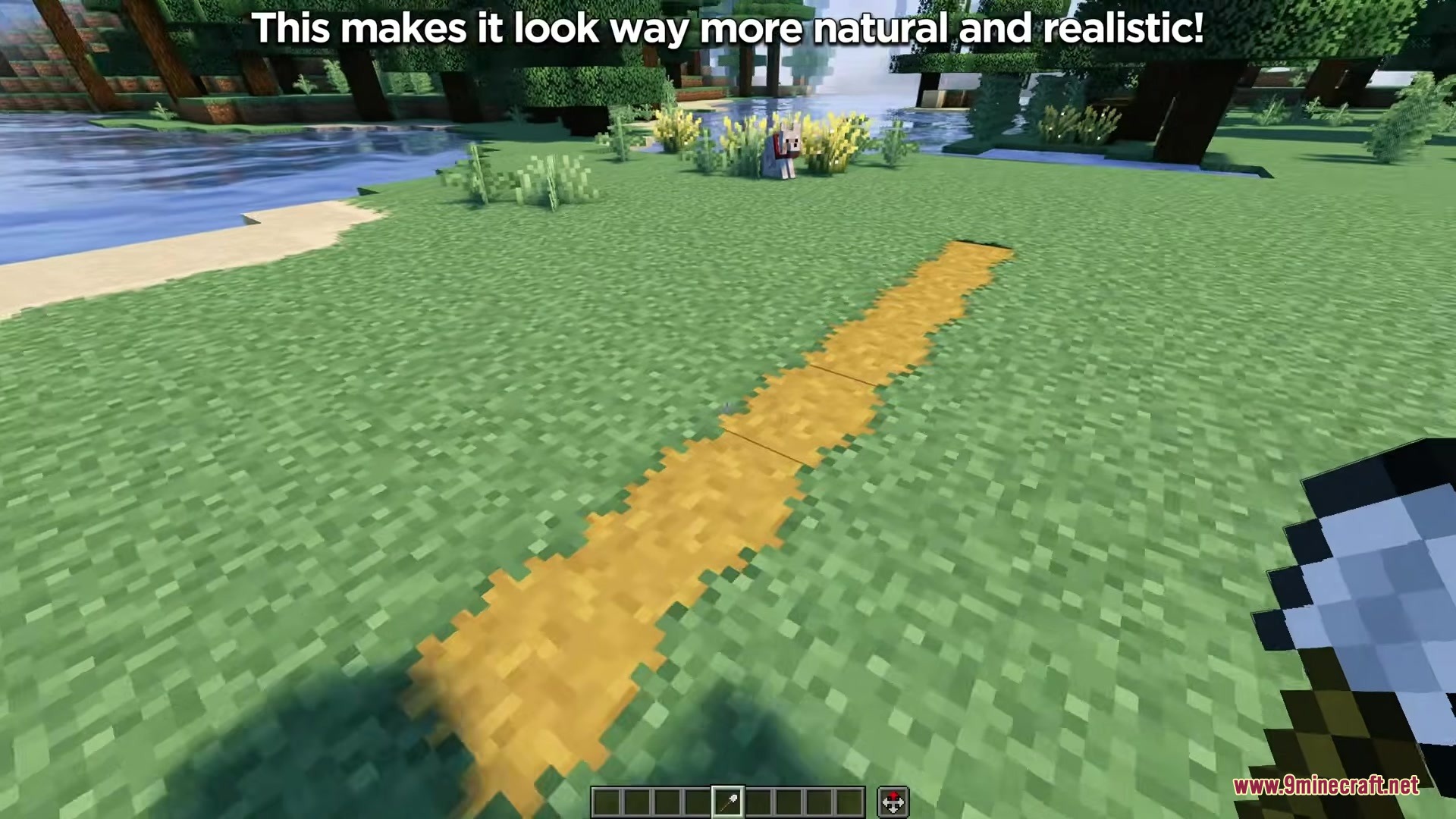 Deep Origins Overlays Resource Pack Screenshot 8 A dirt path showing natural blended edges with the surrounding green grass