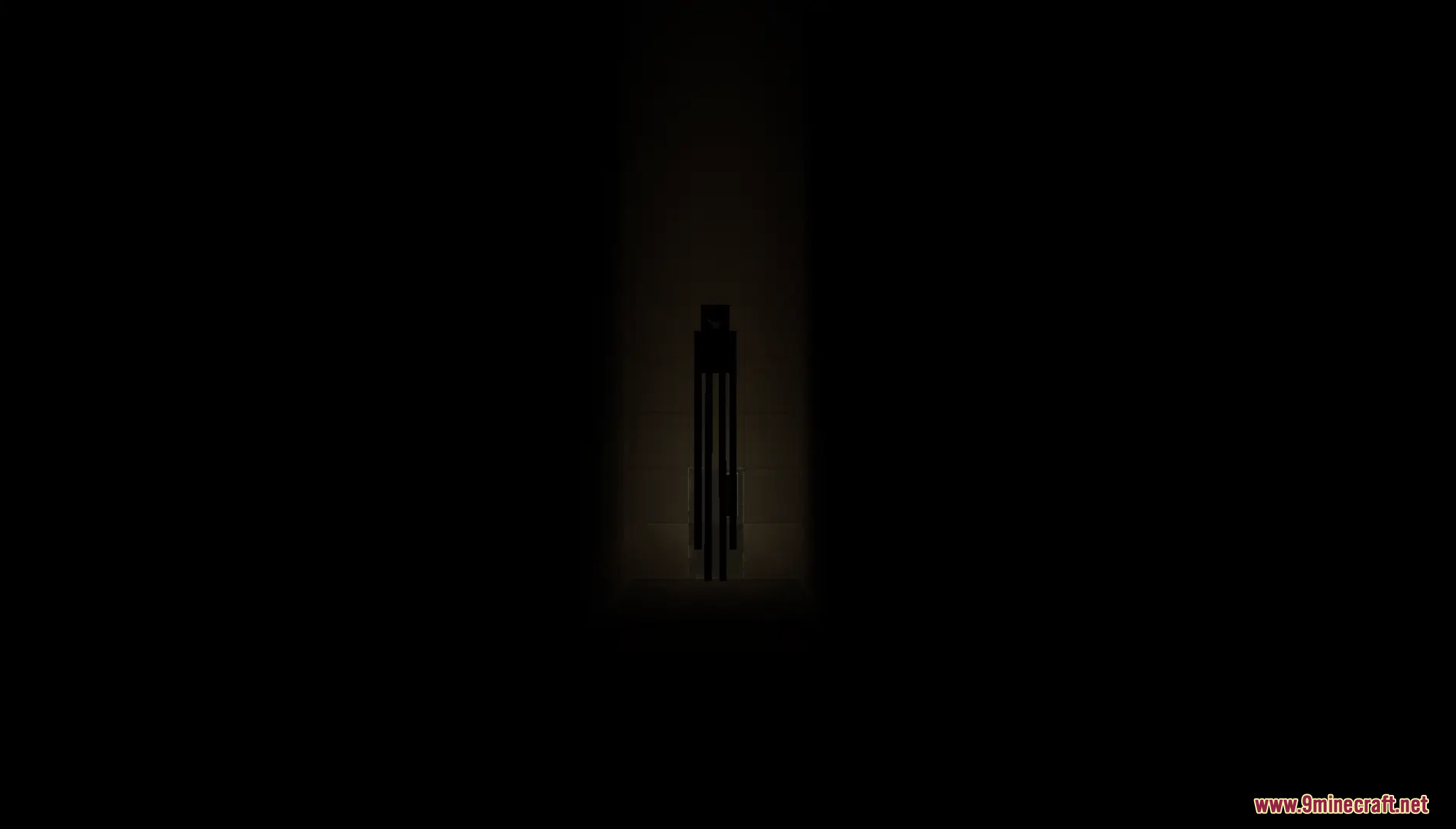 Descend Map Screenshot 6 A tall black figure standing in a dark hallway with dim lighting