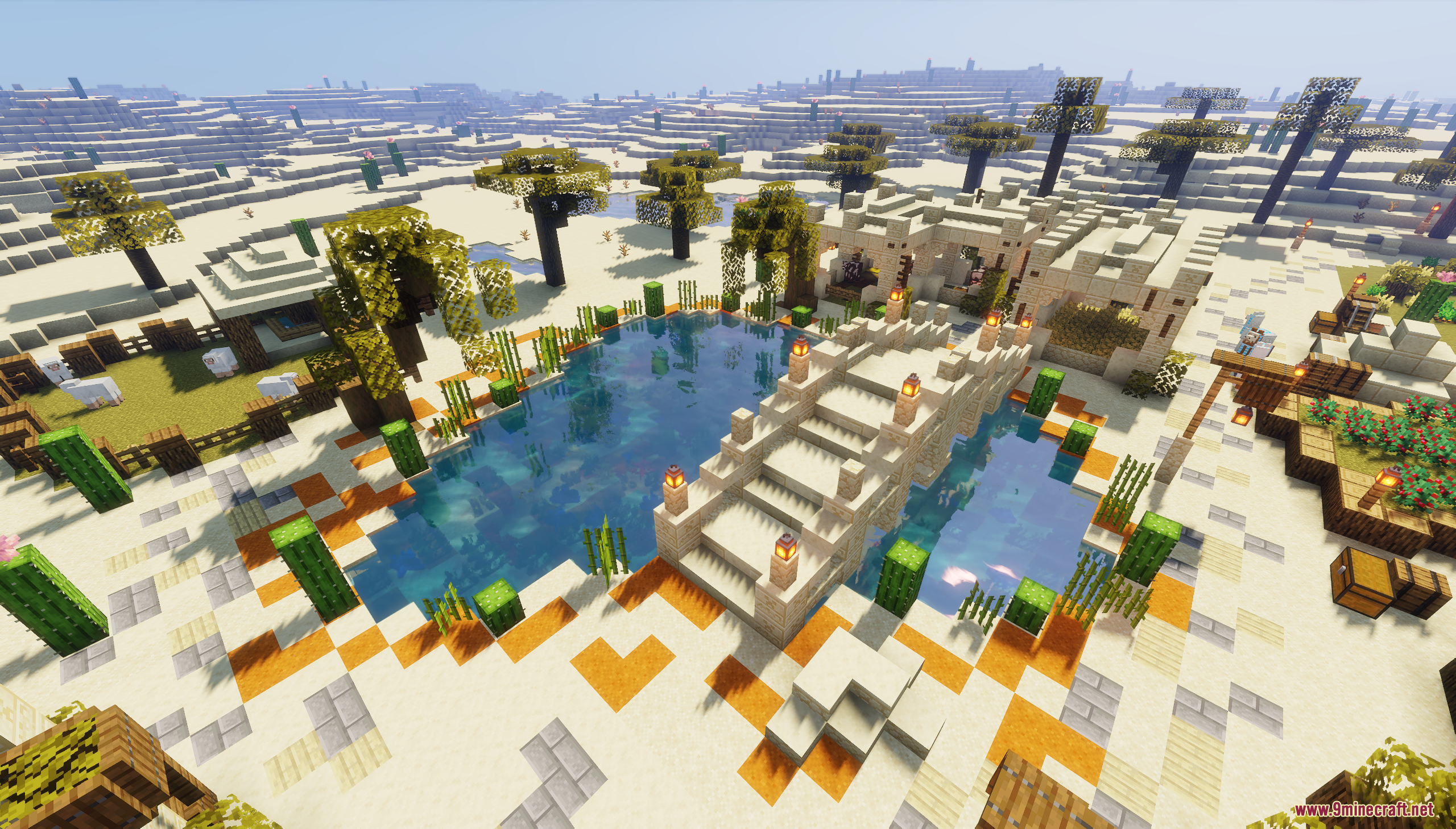 Desert Oasis City Map Screenshot 10 Stone bridge crossing a clear pond surrounded by palm trees and desert structures