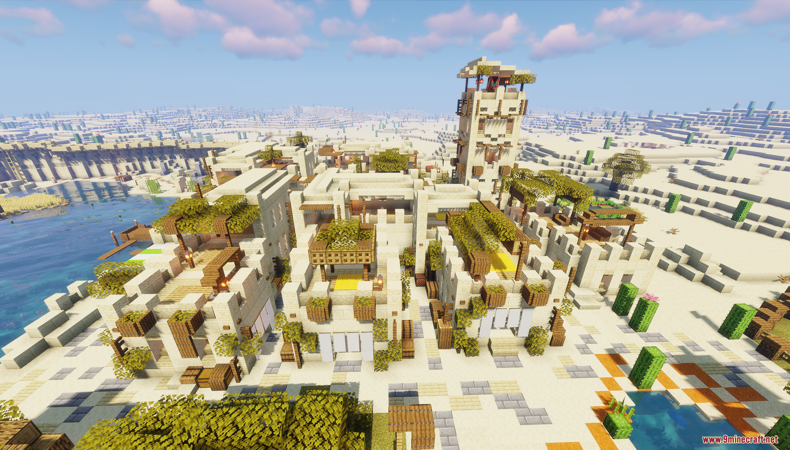Desert Oasis City Map Screenshot 5 A large desert city featuring sandstone buildings and a tall watchtower