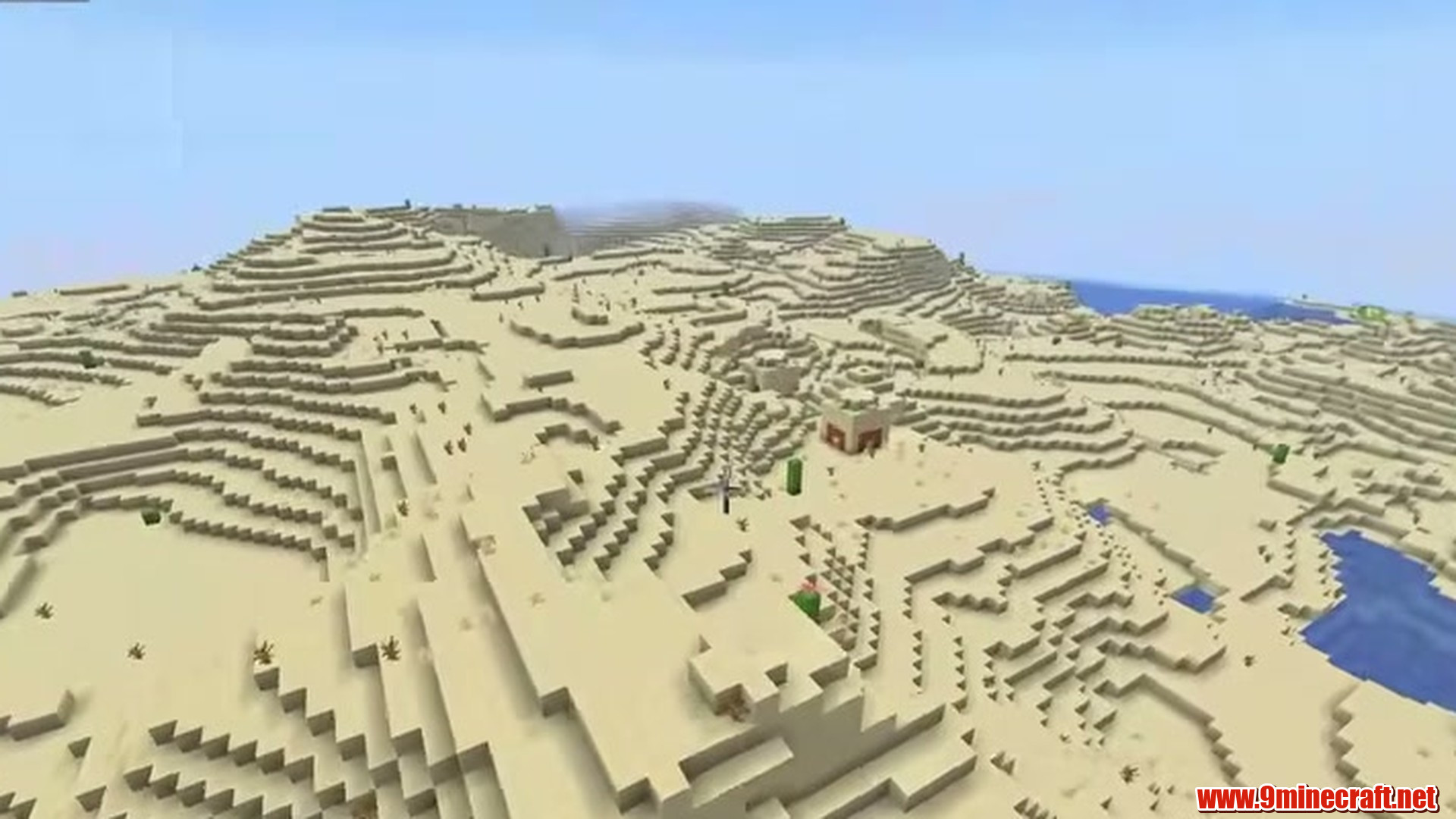 Desert Village and Mountain Basin in Minecraft seed 791527390221310119