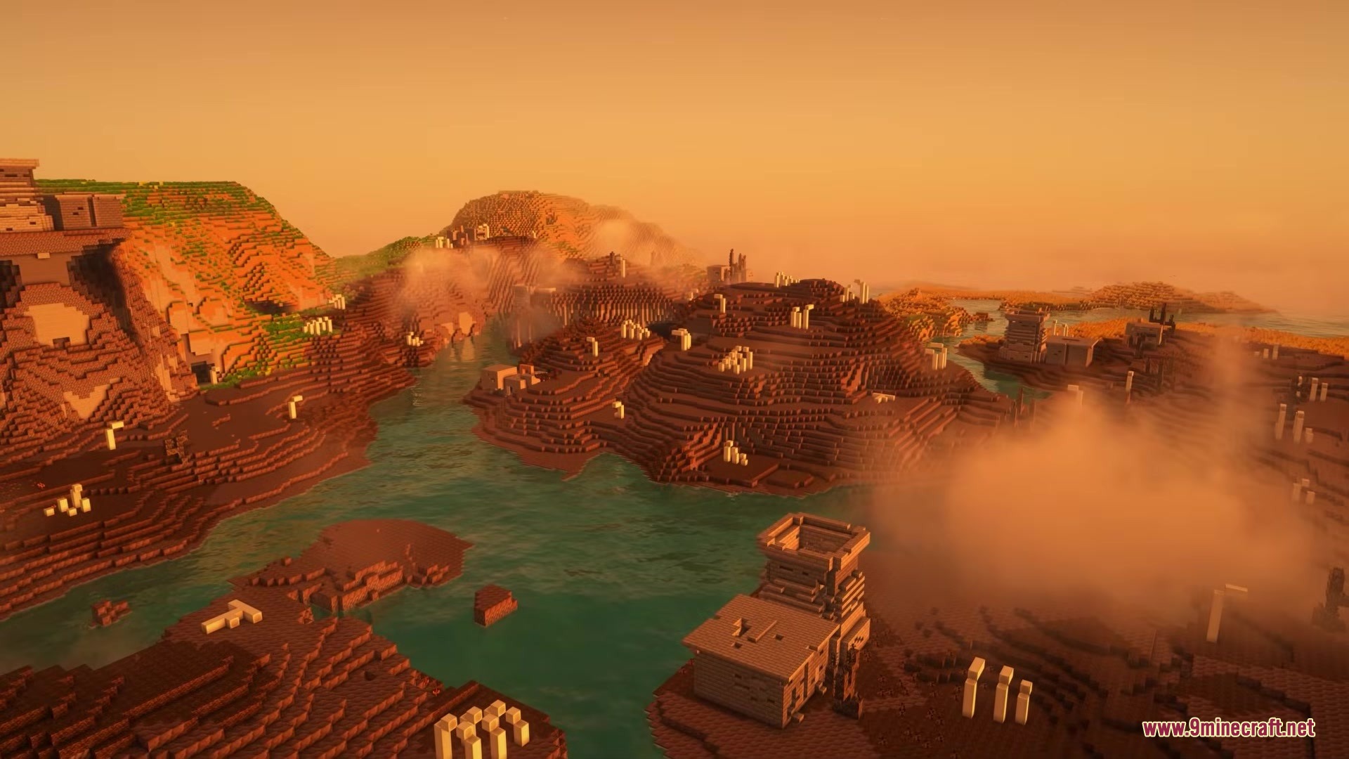 A desolate post apocalyptic landscape featuring ruined structures and thick smoke