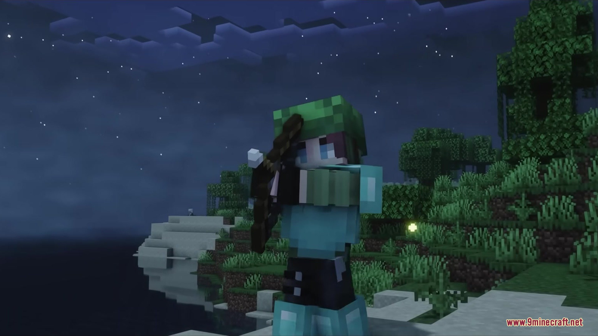 Detailed Animations Tester Resource Pack Screenshot 17 Detailed Animations Tester Resource Pack showing a player aiming a bow at night
